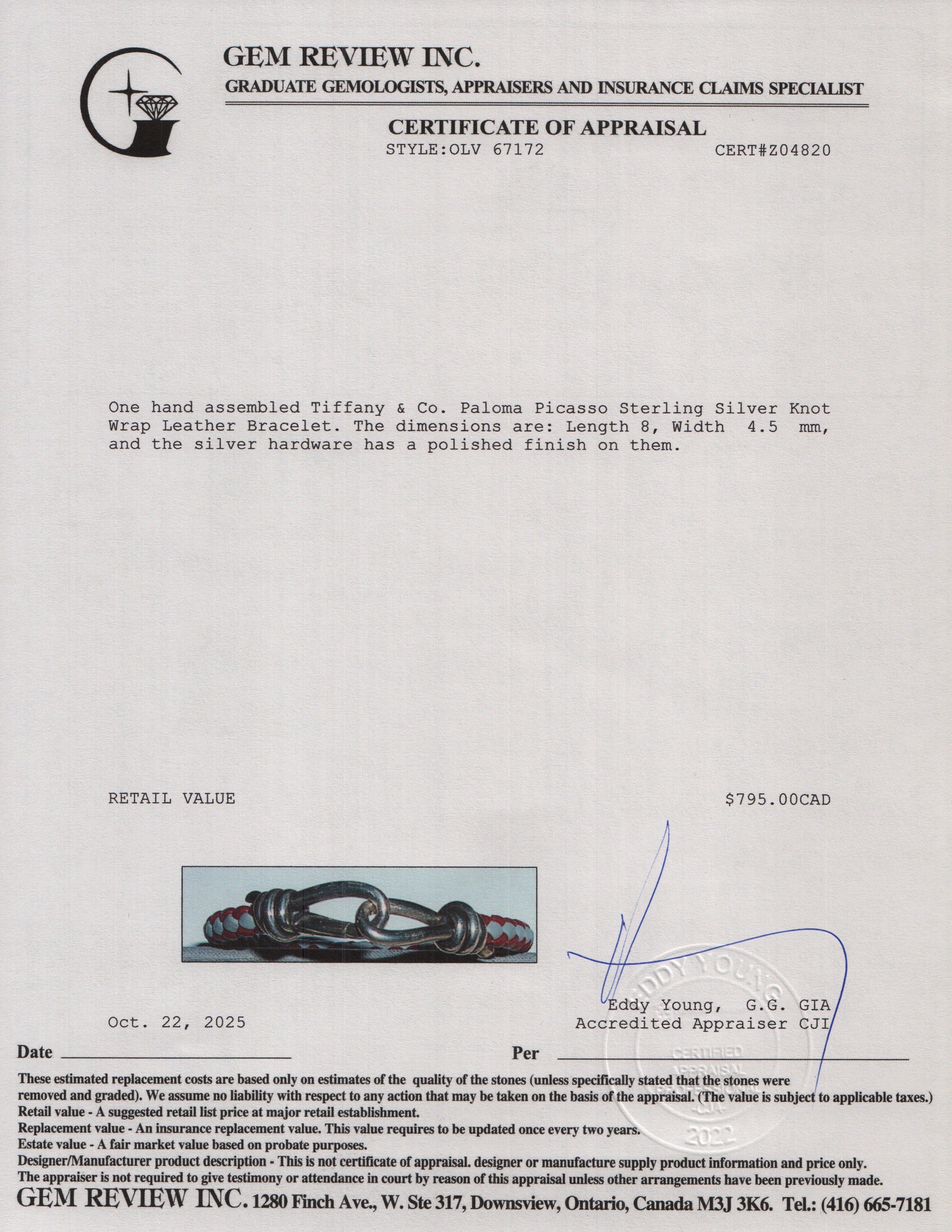 Tiffany & Co. Paloma Picasso Sterling Silver Knot Wrap Leather Bracelet