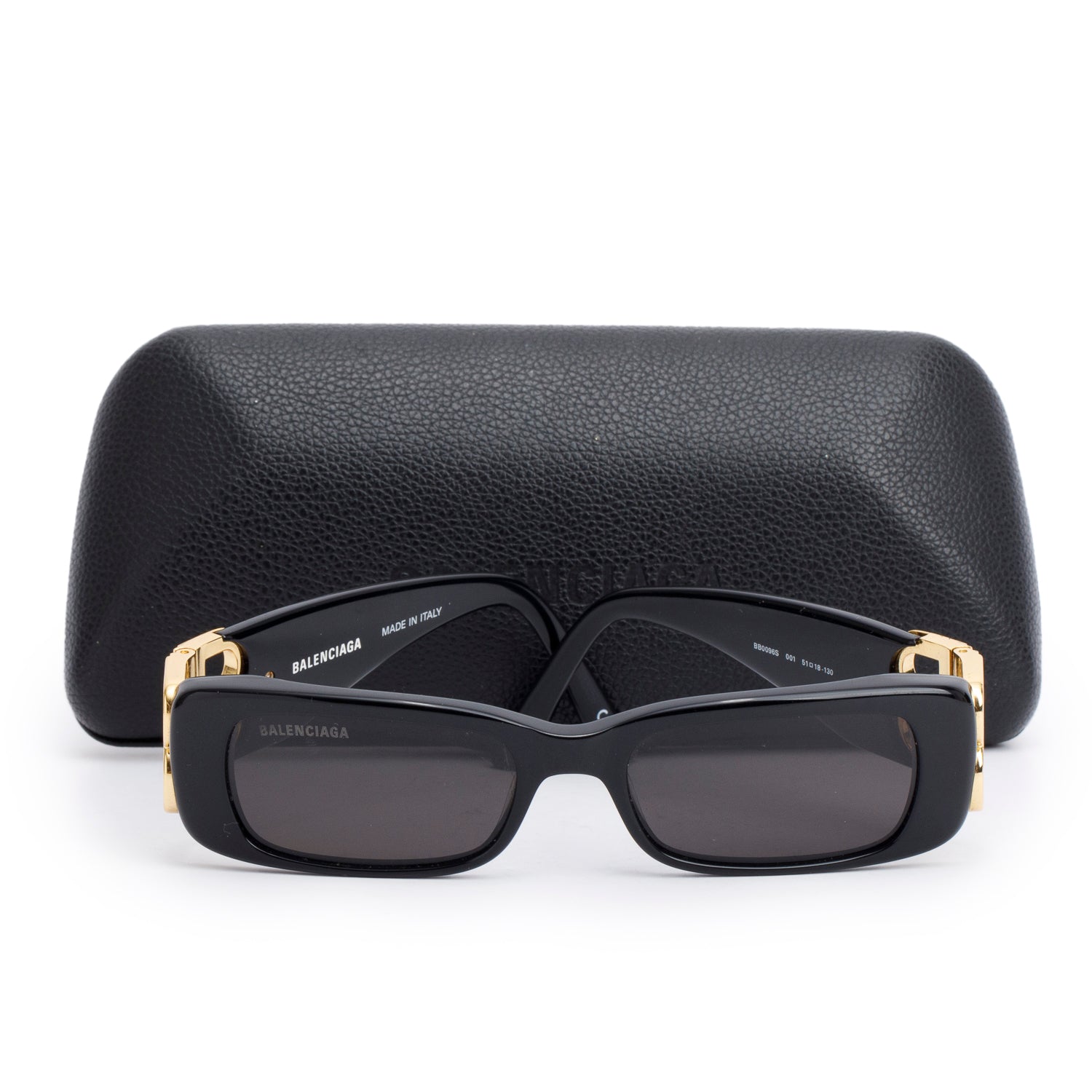 Balenciaga BB0096S Black Dynasty Acetate Rectangle Sunglasses w/ Case