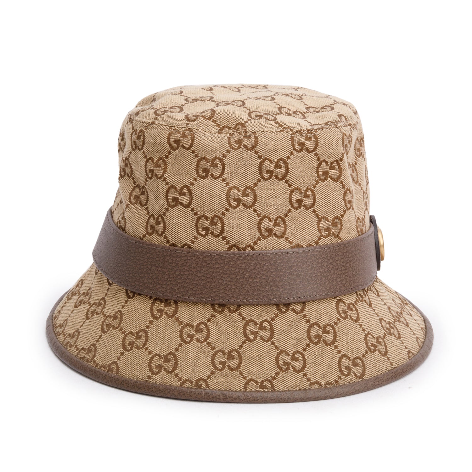 Gucci Brown Monogram Textured Dollar Calfskin GG Canvas Bucket Hat, Size S 57
