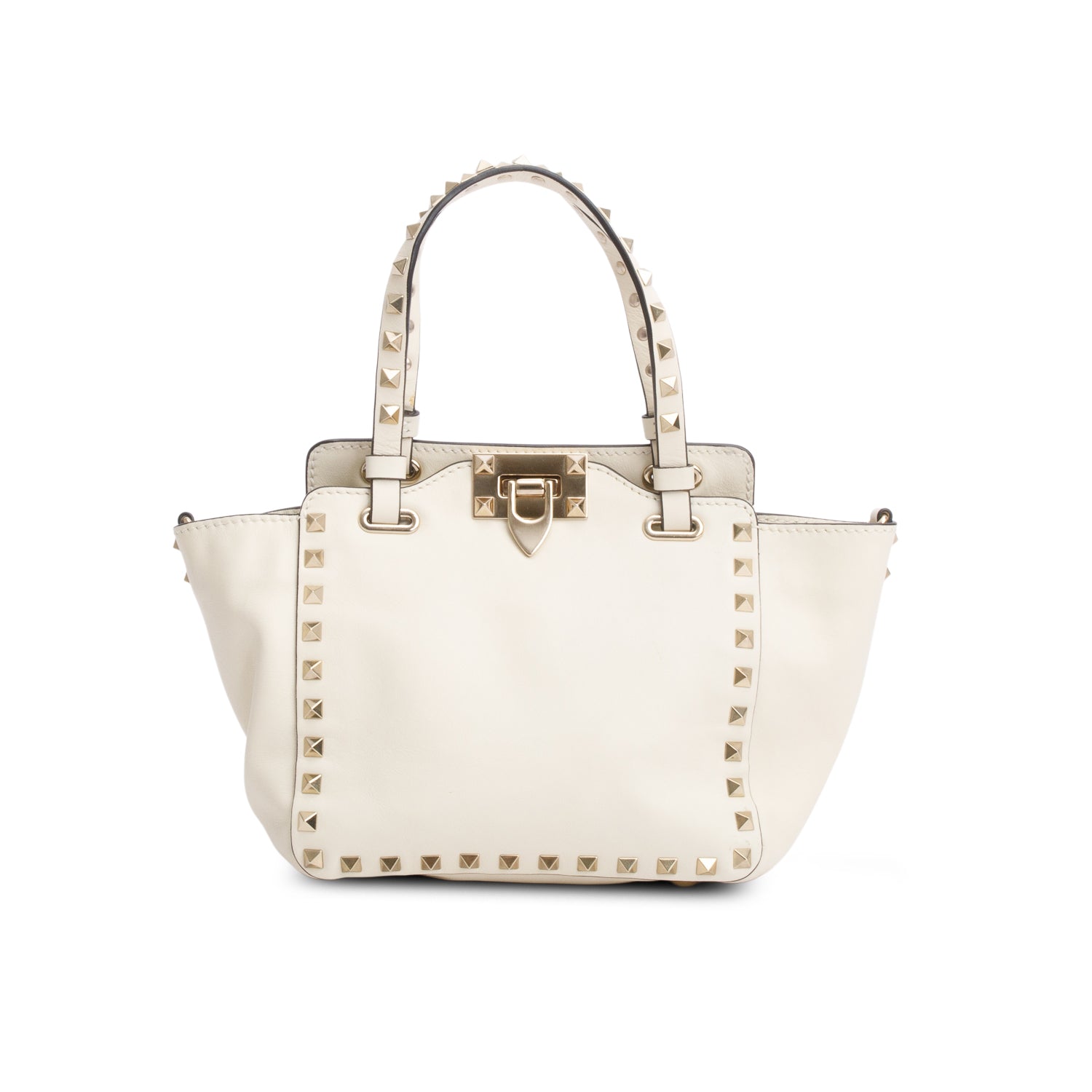 Valentino Cream Leather Mini Rockstud Tote w/ Strap
