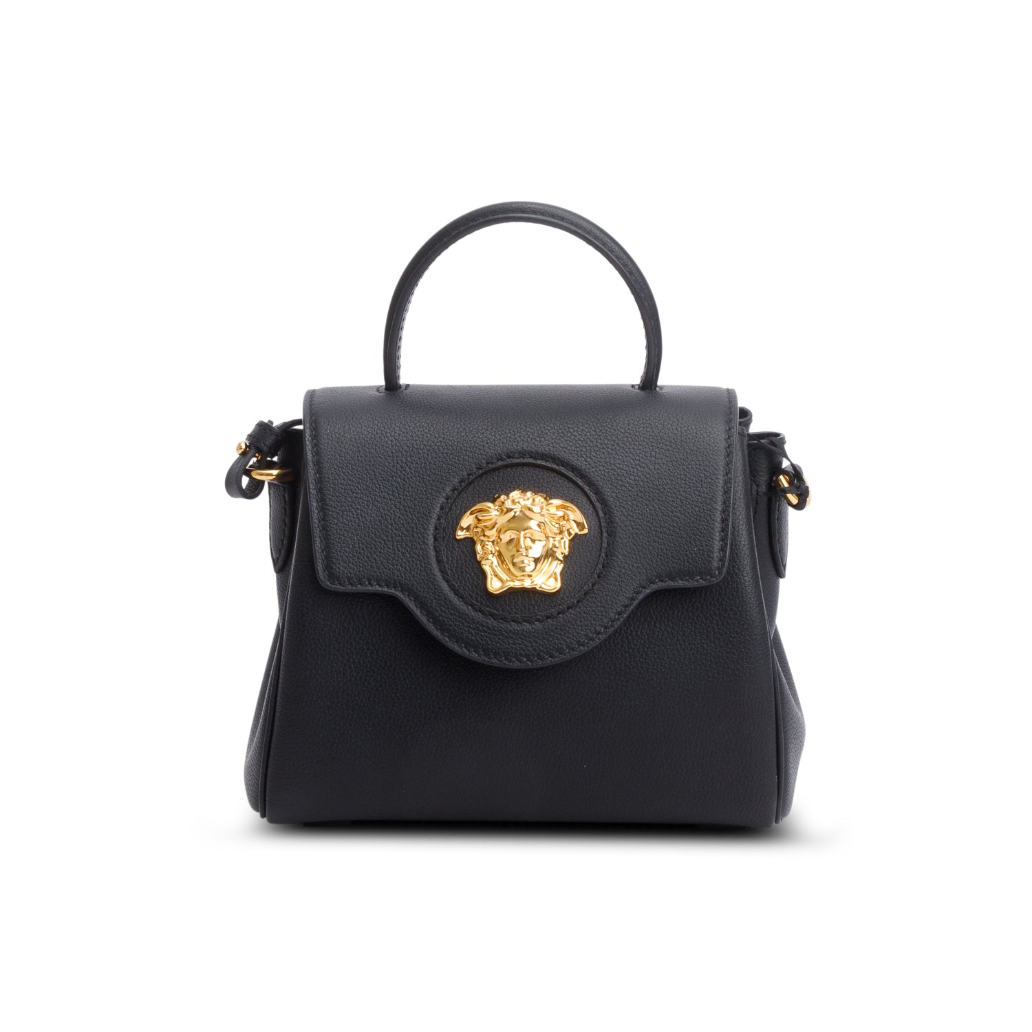 Versace Black Grained Leather La Medusa Small Handbag w/ Straps