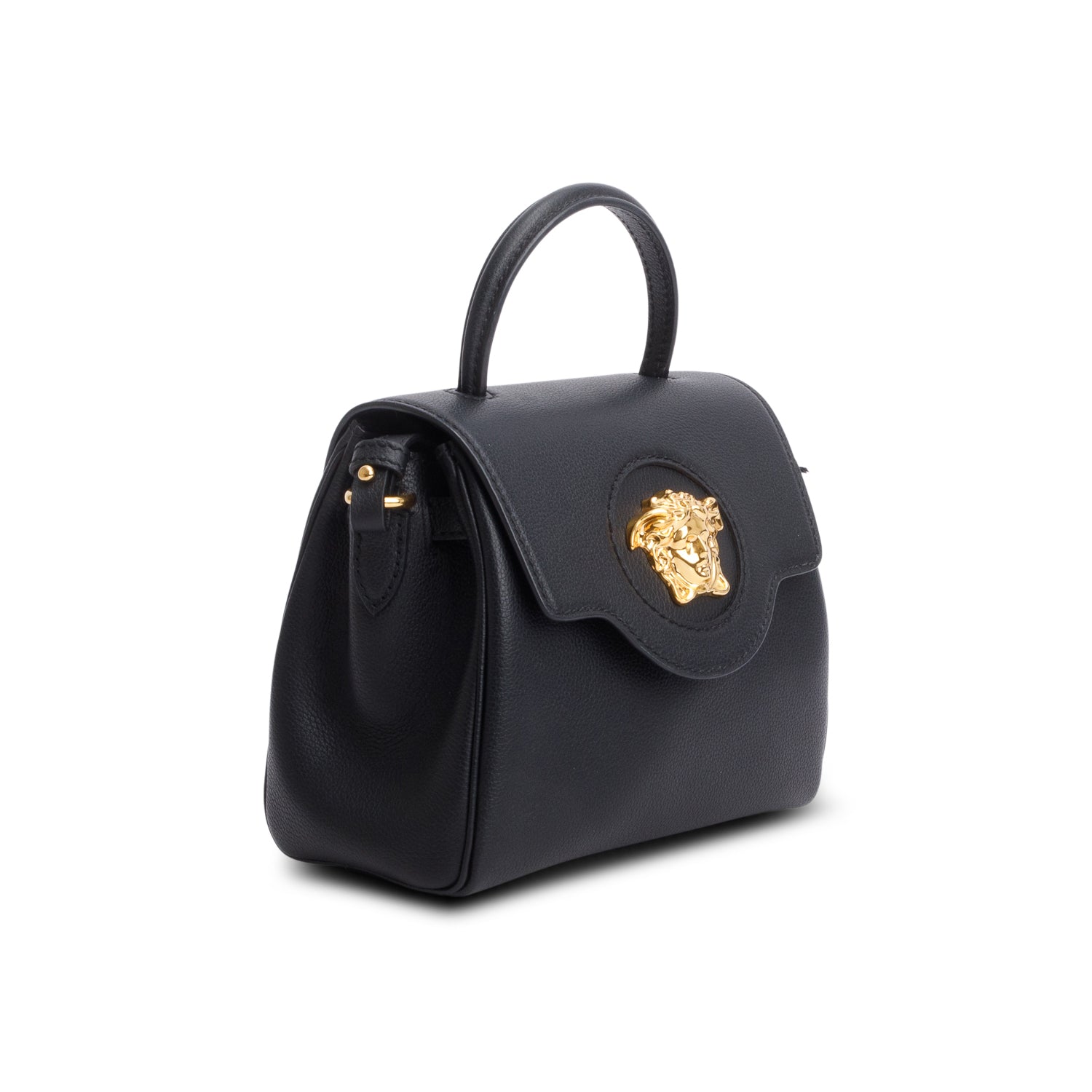 Versace Black Grained Leather La Medusa Small Handbag w/ Straps