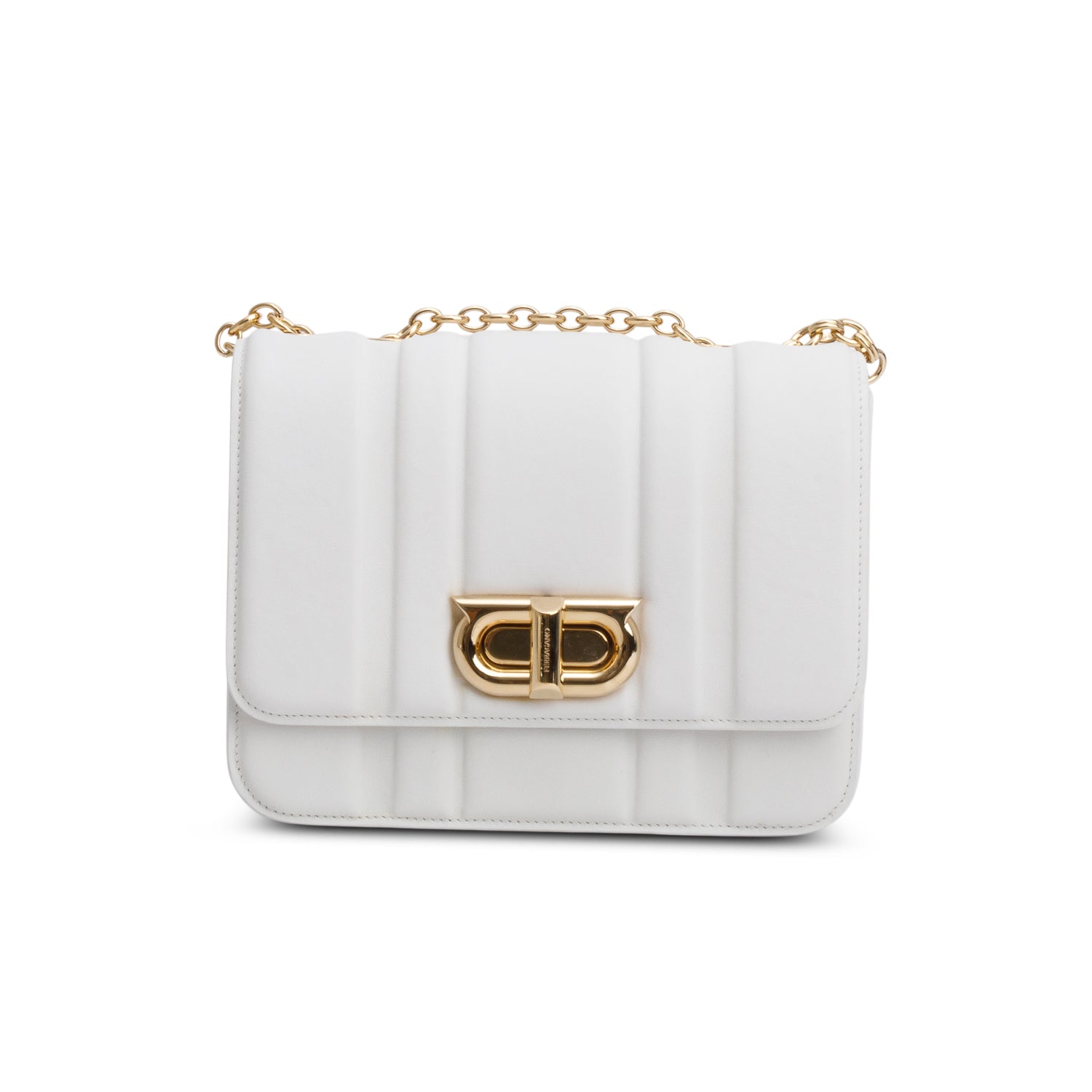 Ferragamo White Leather Gancini Leather Shoulder Bag