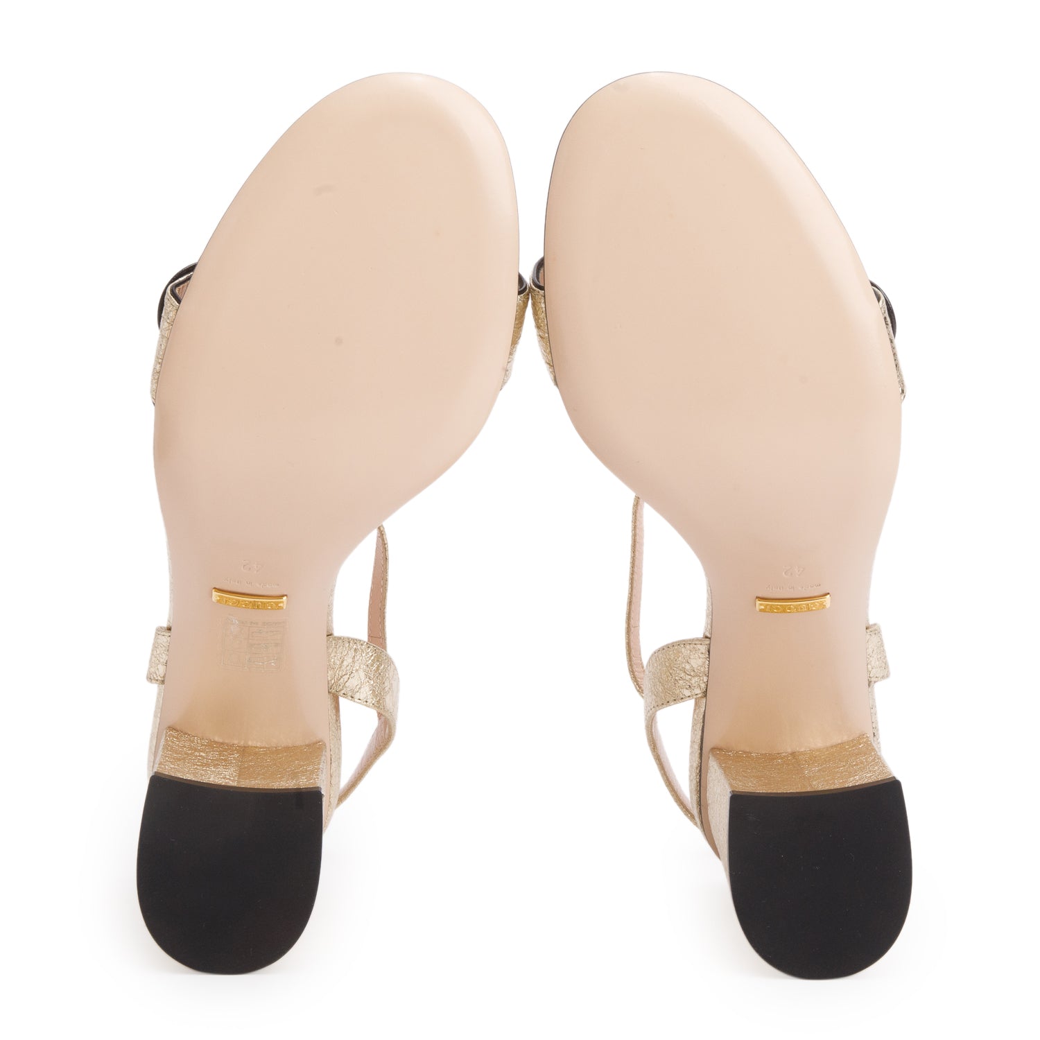 Gucci Metallic Gold Calfskin Marmont Ankle Wrap Sandals, Size 42 w/ Box