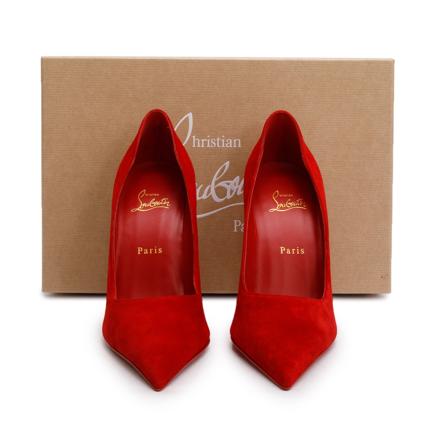 Christian Louboutin Red Velour Kate Max 100 Pumps, Size 41 w/ Box