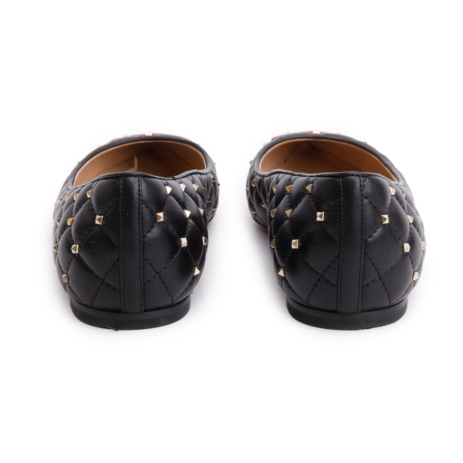 Valentino Black Quilted Leather Spikeit Valentine Flats, Size 37.5 w/ Box