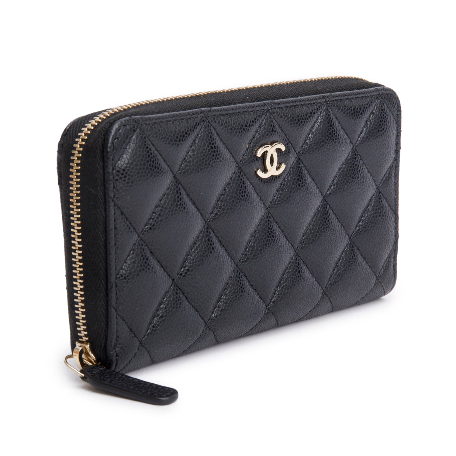 Chanel Black Caviar Medium Zip Around Wallet w/ Box