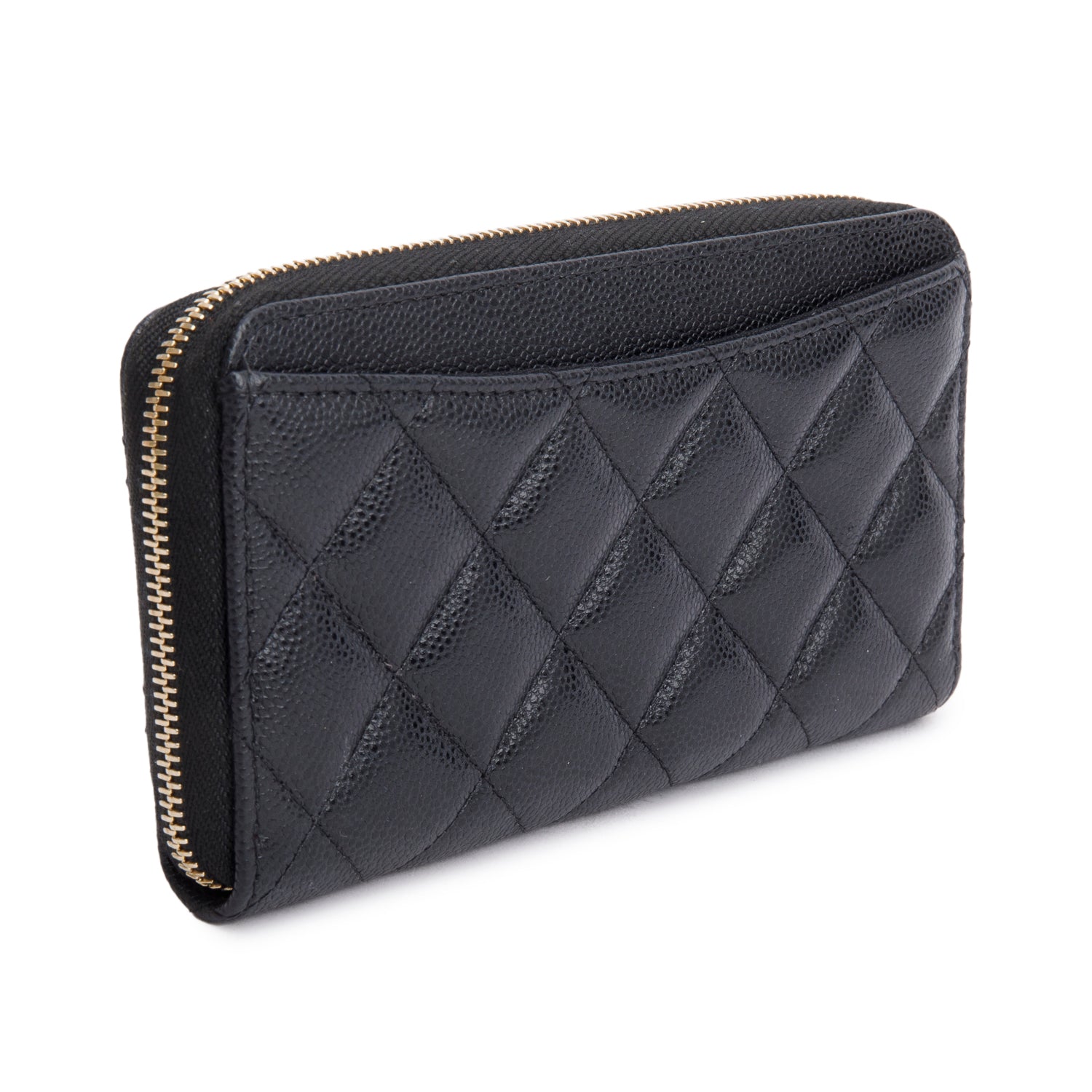 Chanel Black Caviar Medium Zip Around Wallet w/ Box