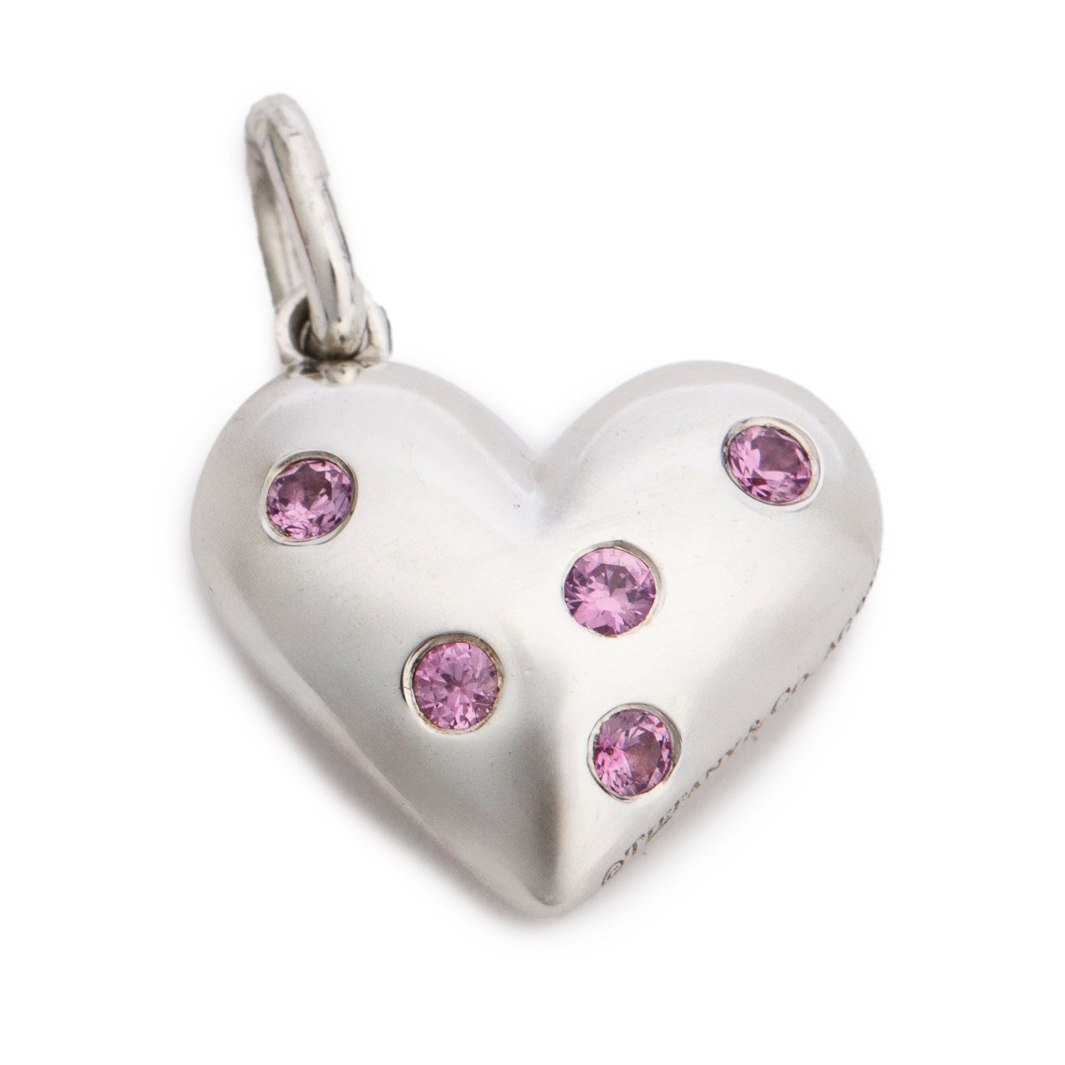 Tiffany & Co. Sterling Silver Pink Sapphire Etoile Heart Charm Pendant