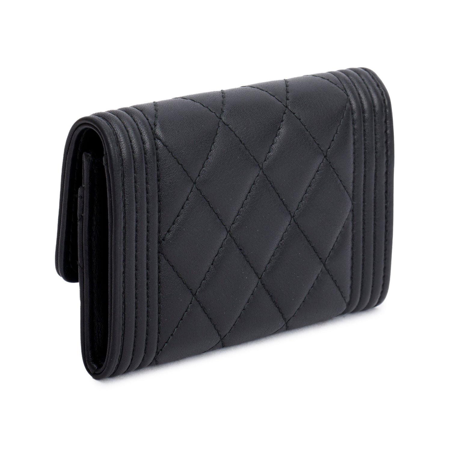 Chanel Black Lambskin Boy Flap Card Holder w/ Box, Receipt & Authenticity Card