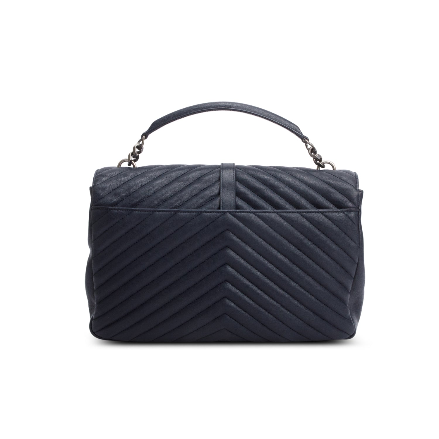 Saint Laurent Navy Leather Large Chevron College Bag