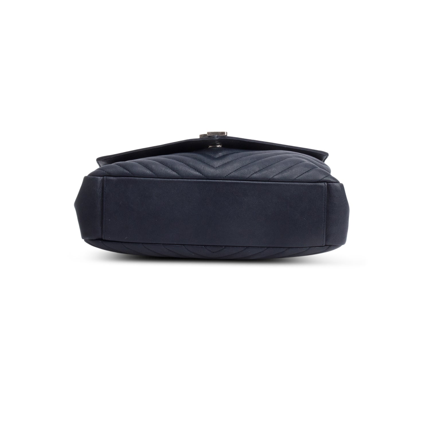 Saint Laurent Navy Leather Large Chevron College Bag