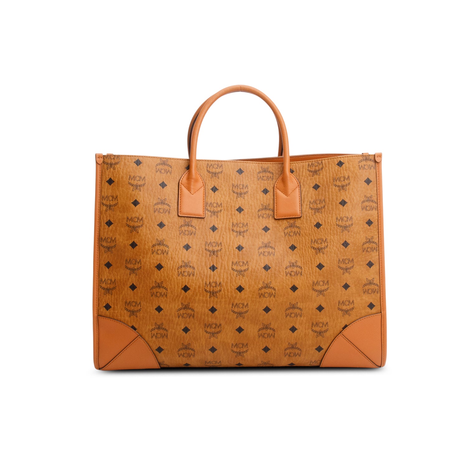 MCM Visetos Cognac X-Large Munchen Tote w/ Strap & Pouch