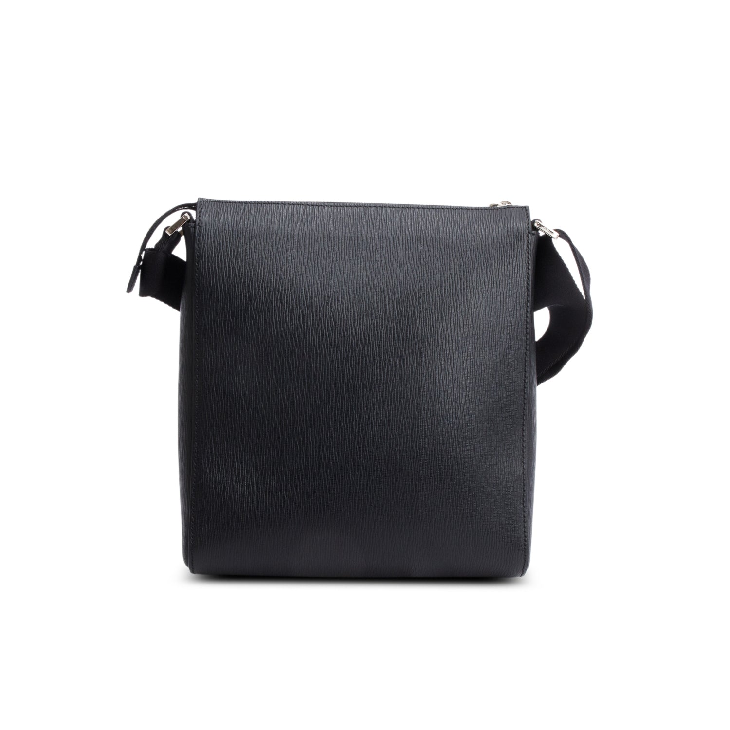 Ferragamo Black Hammered Calf Leather Gancini Messenger Bag