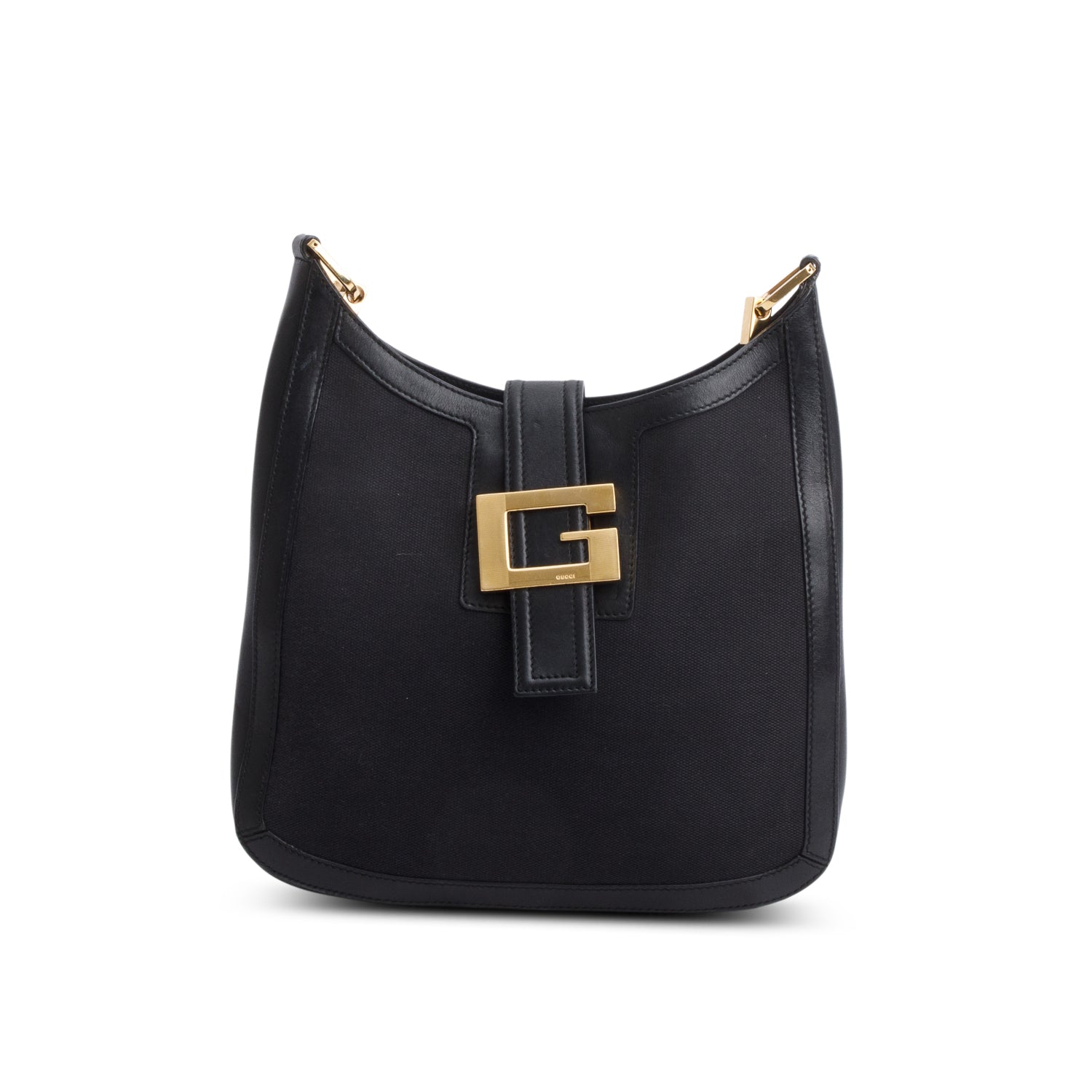Gucci Vintage Black Canvas Leather G Buckle Shoulder Bag