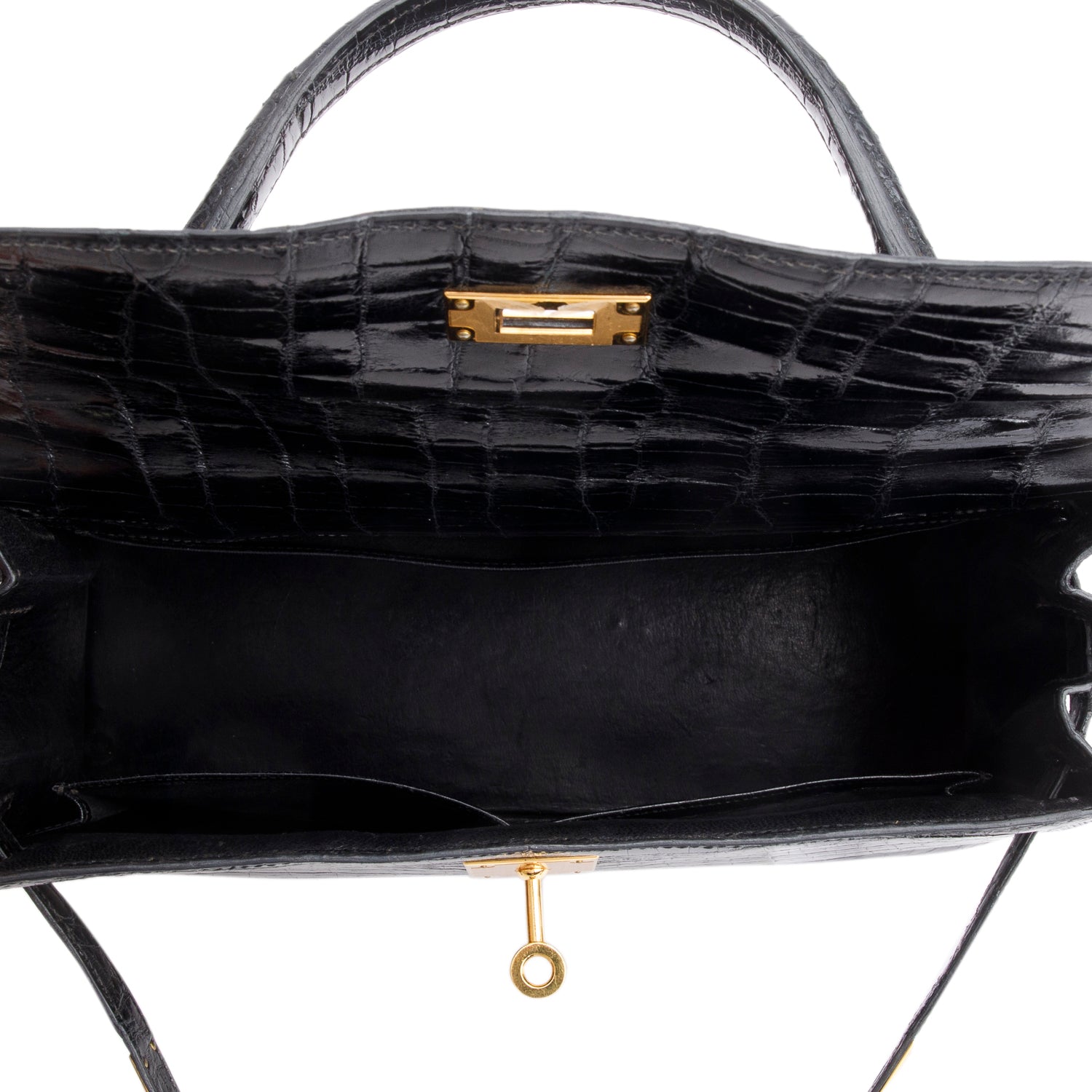 Hermes Vintage Noir Crocodile Nioticus Kelly Sellier 28 w/ Strap
