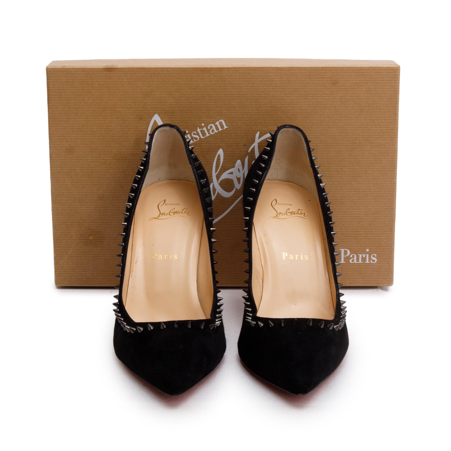 Christian Louboutin Black Suede Anjalina 100 Pumps, Size 38.5 w/ Box