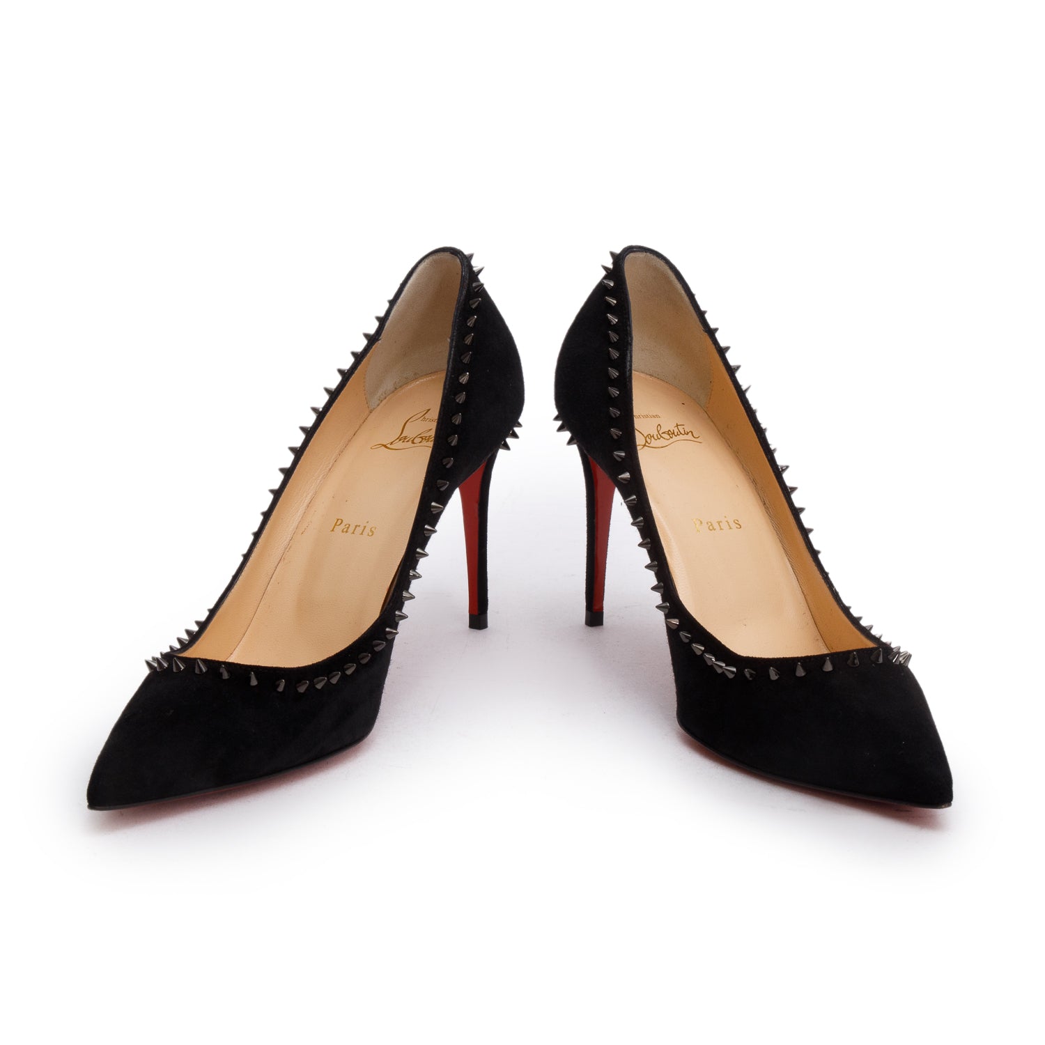 Christian Louboutin Black Suede Anjalina 100 Pumps, Size 38.5 w/ Box