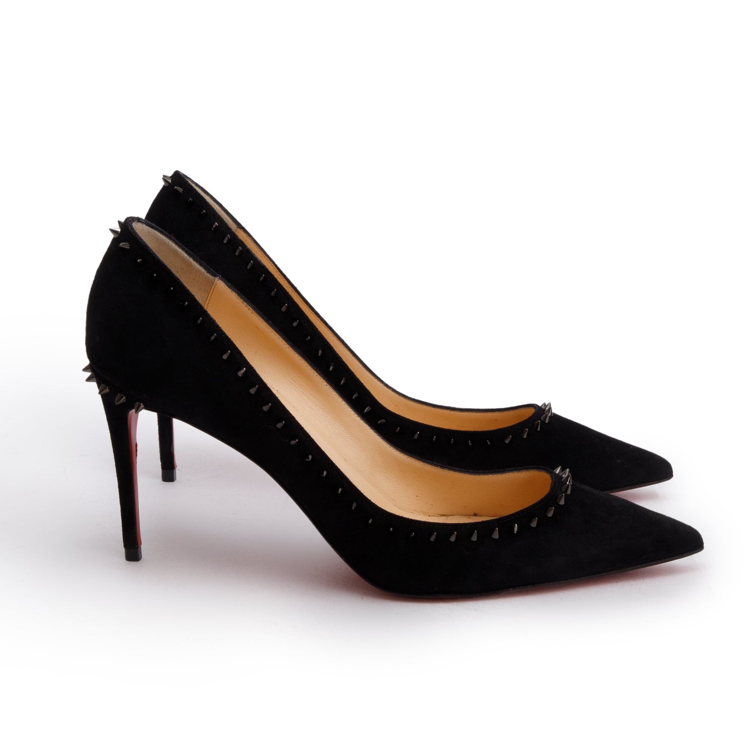 Christian Louboutin Black Suede Anjalina 100 Pumps, Size 38.5 w/ Box