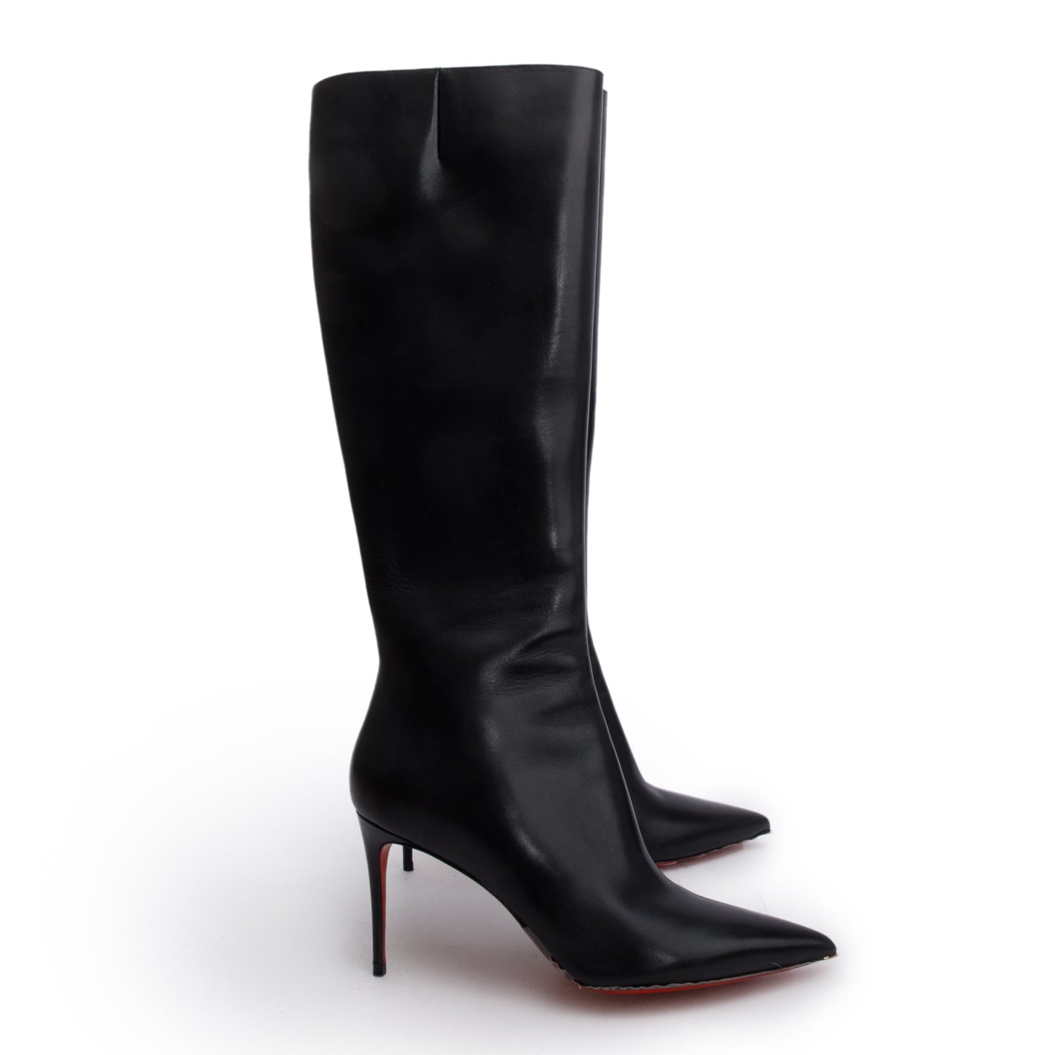 Christian Louboutin Black Calfskin Leather Kate Knee High Boots, Size 40 w/ Box