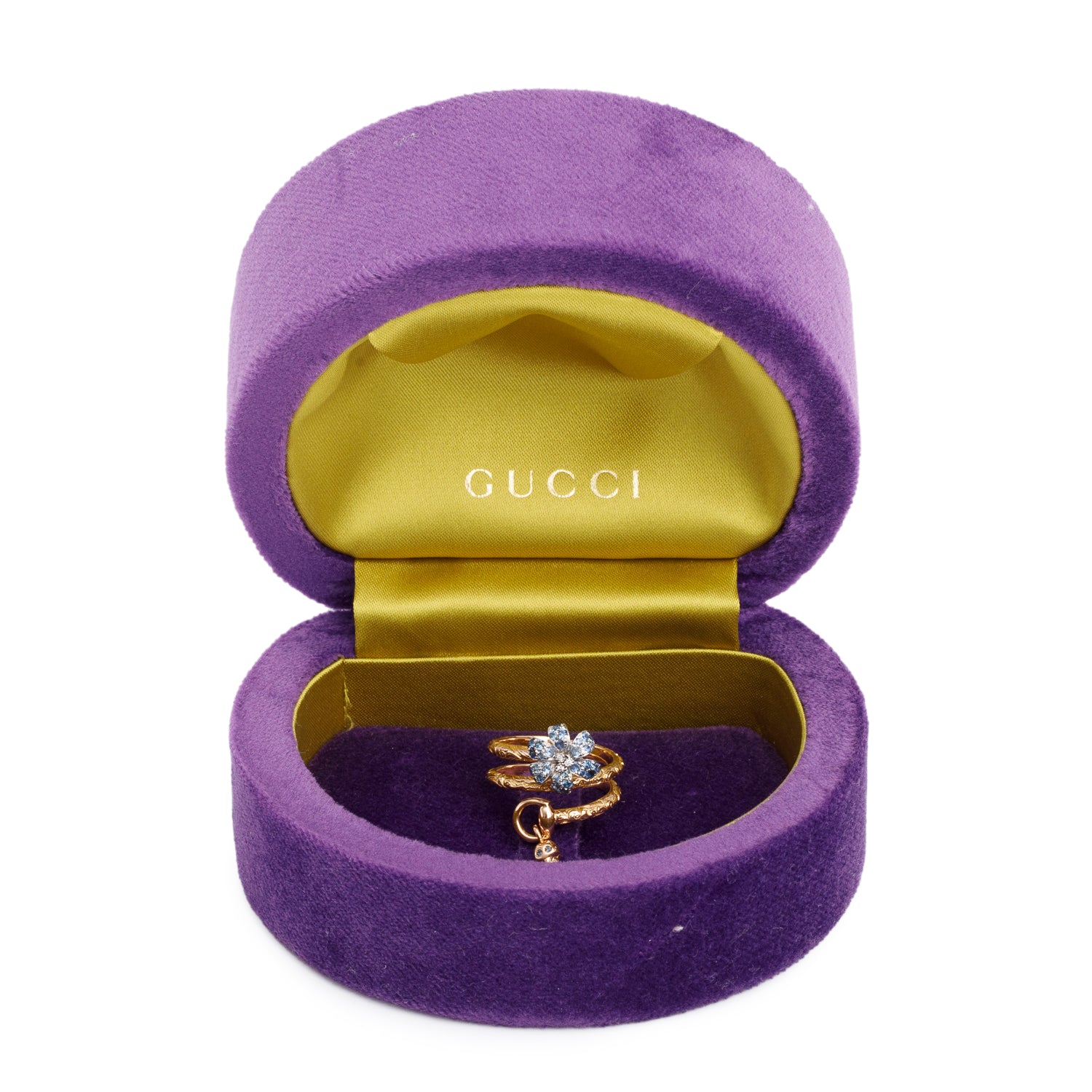Gucci 18k Yellow Gold Sapphire & Diamond Flora Ring, Size 11 5.75 w/ Box
