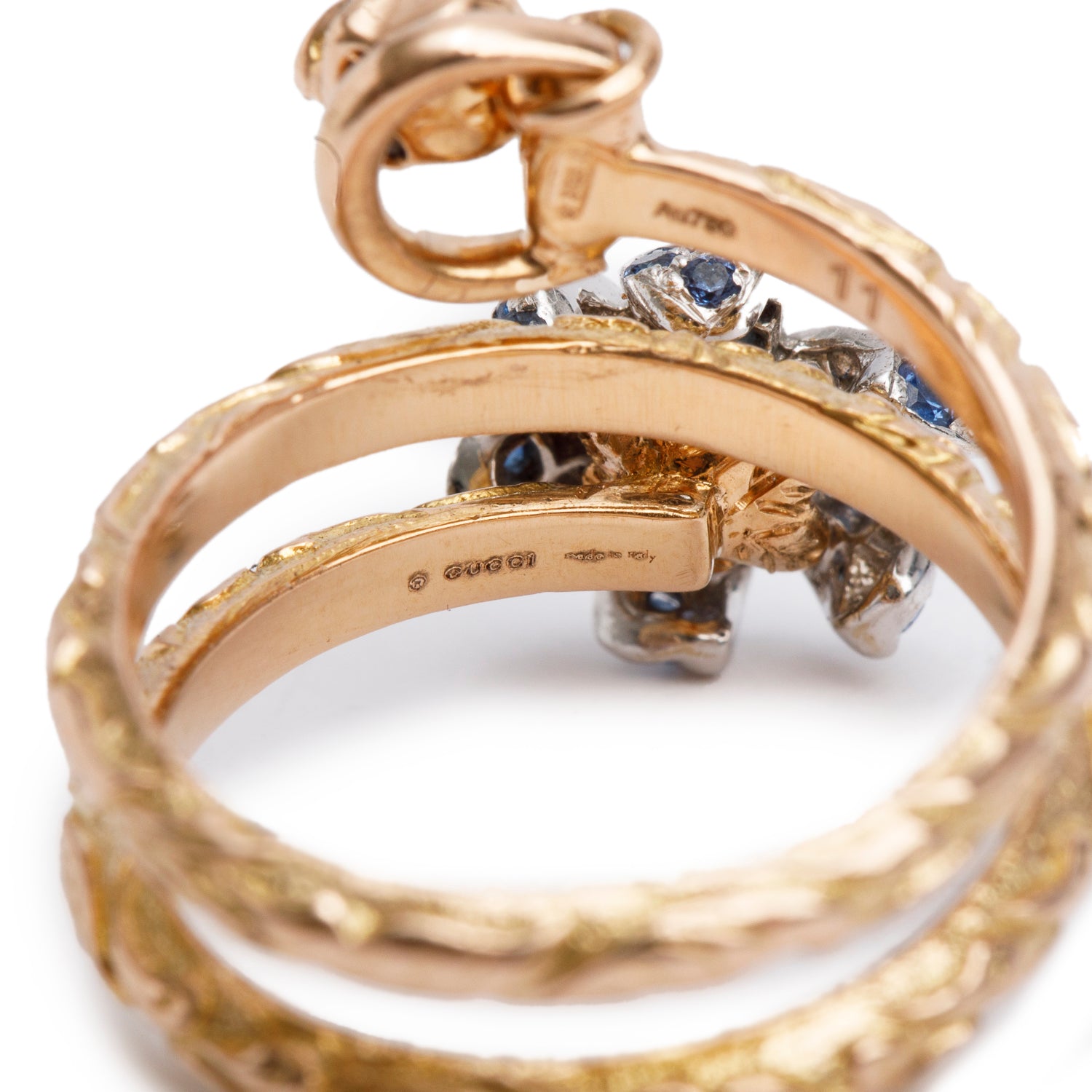 Gucci 18k Yellow Gold Sapphire & Diamond Flora Ring, Size 11 5.75 w/ Box