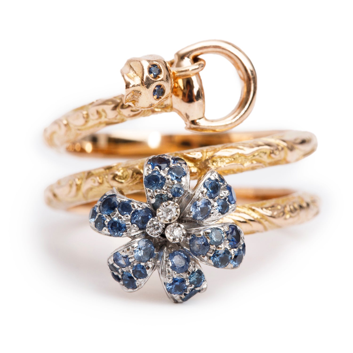 Gucci 18k Yellow Gold Sapphire & Diamond Flora Ring, Size 11 5.75 w/ Box