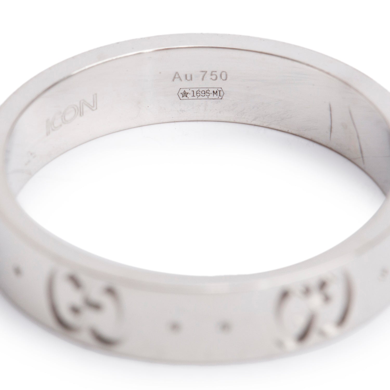 Gucci 18k White Gold Icon 4 MM Band Ring, Size 13 6.25