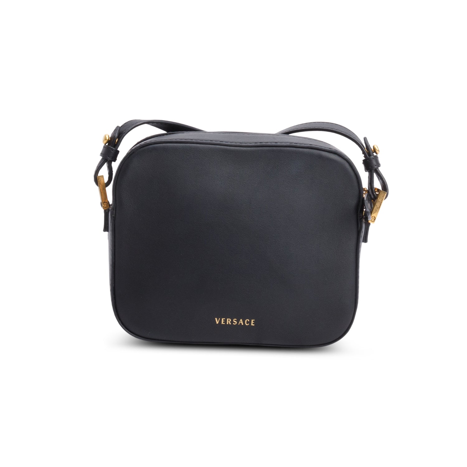 Versace Black Calfskin Leather Virtus Camera Bag