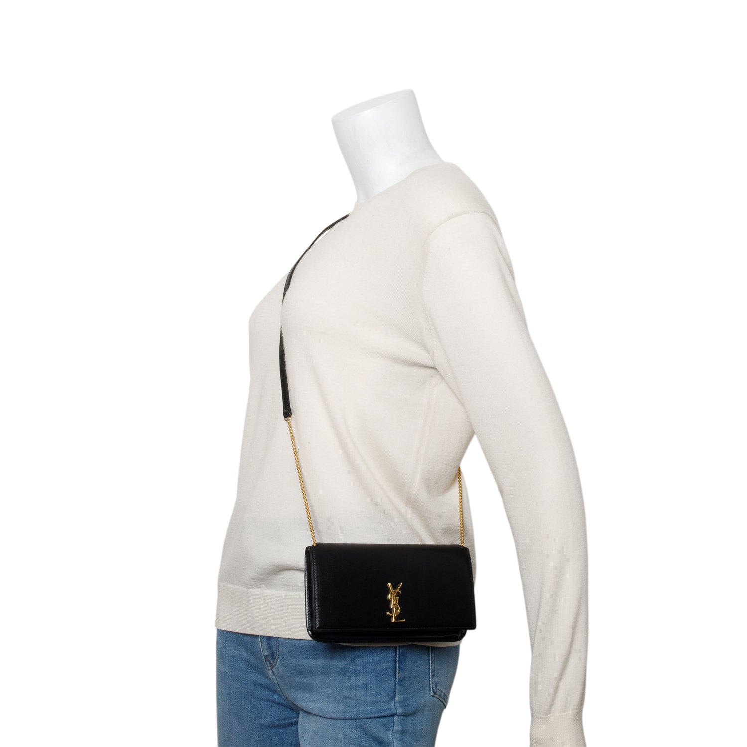 Saint Laurent 2024 Black Calfskin Leather Cassandre Phone Holder