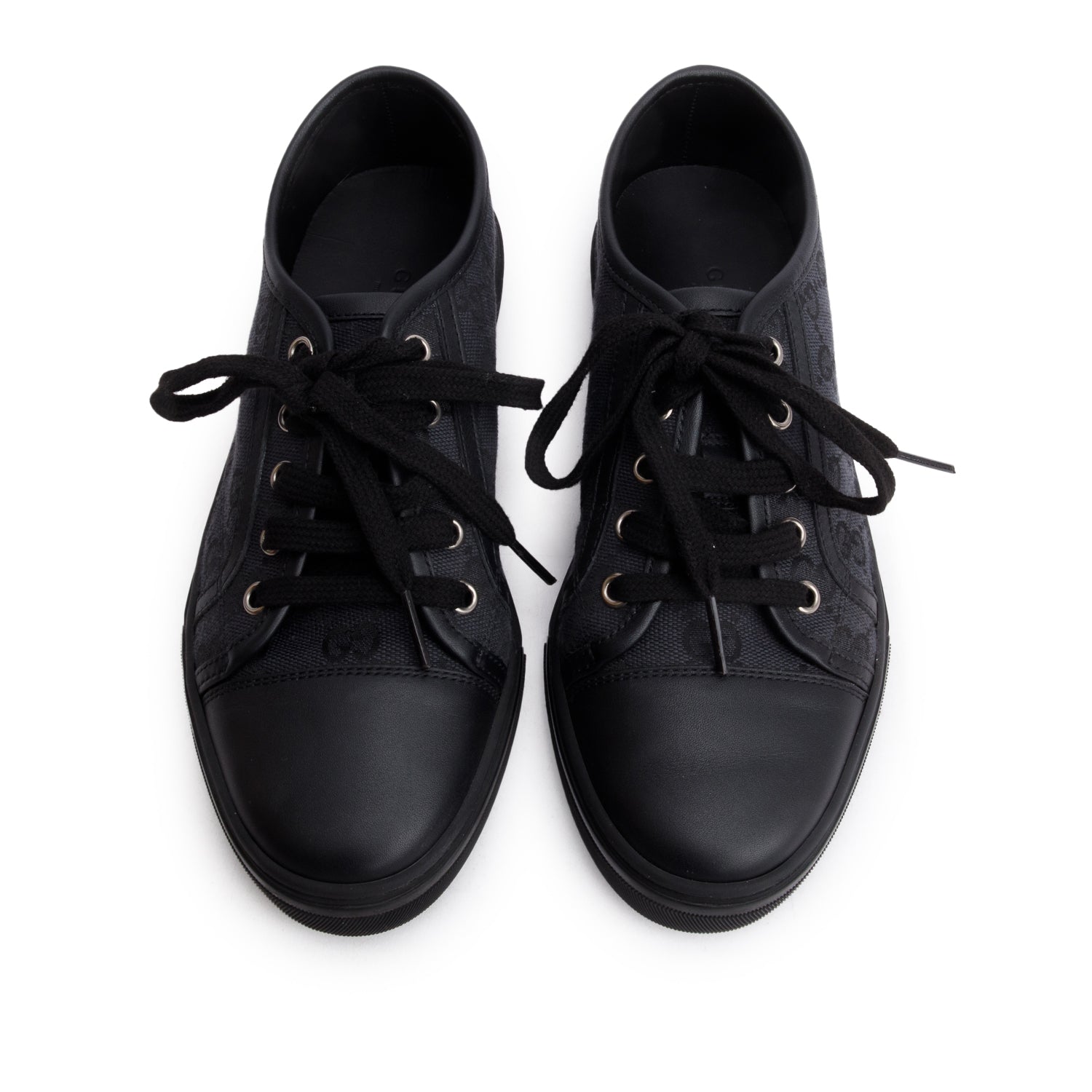 Gucci Black GG Monogram Calfskin Low Top Sneakers, Size 36 w/ Box