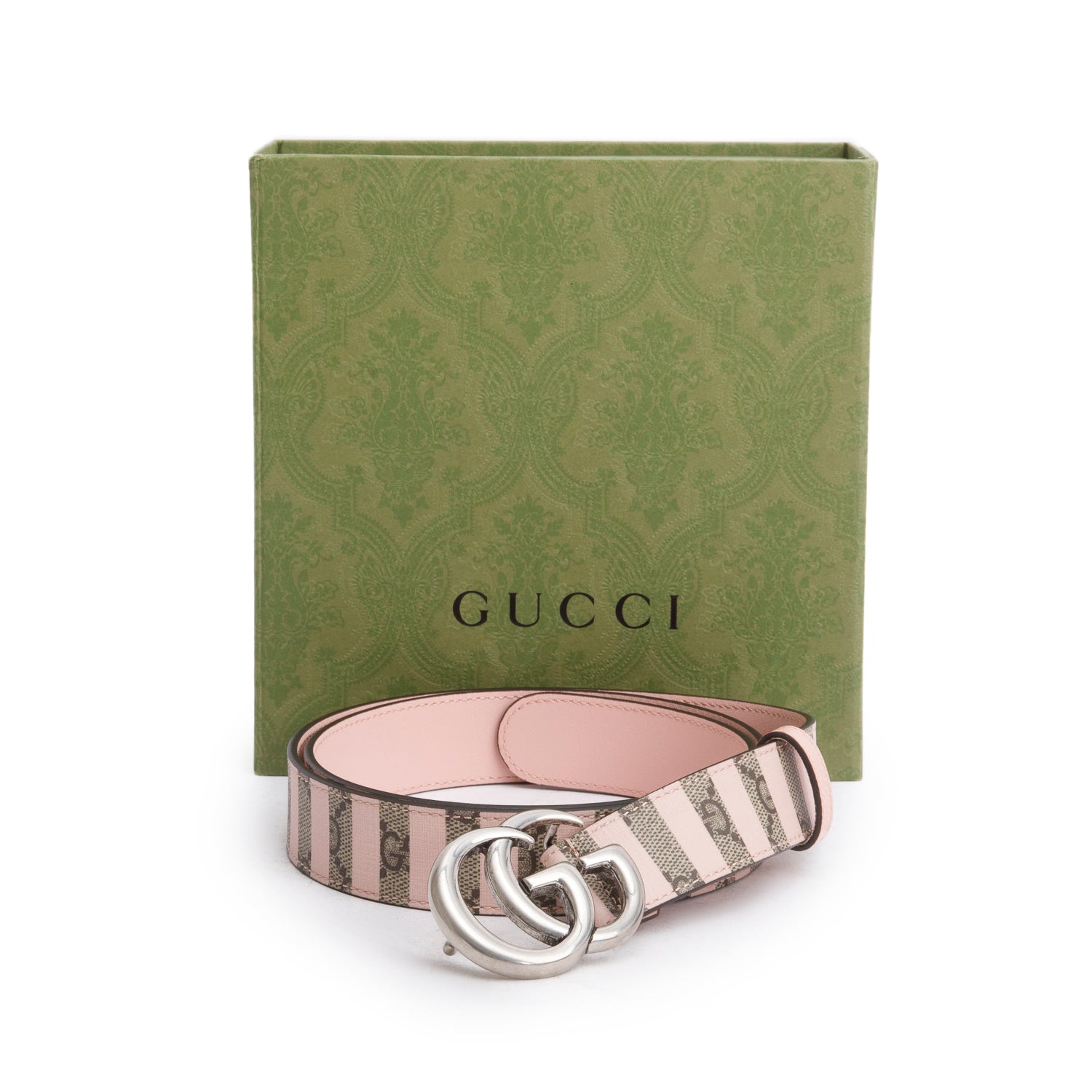 Gucci GG Supreme Pink Stripe Canvas GG Marmont Belt 100 40 w/ Box