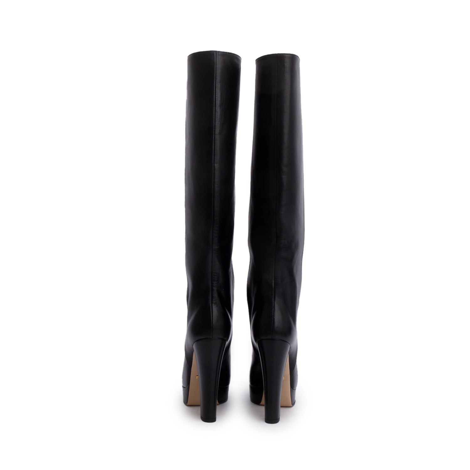 Gucci Black Leather Charlotte Knee-High Heeled Boots, Size 37.5 w/ Box