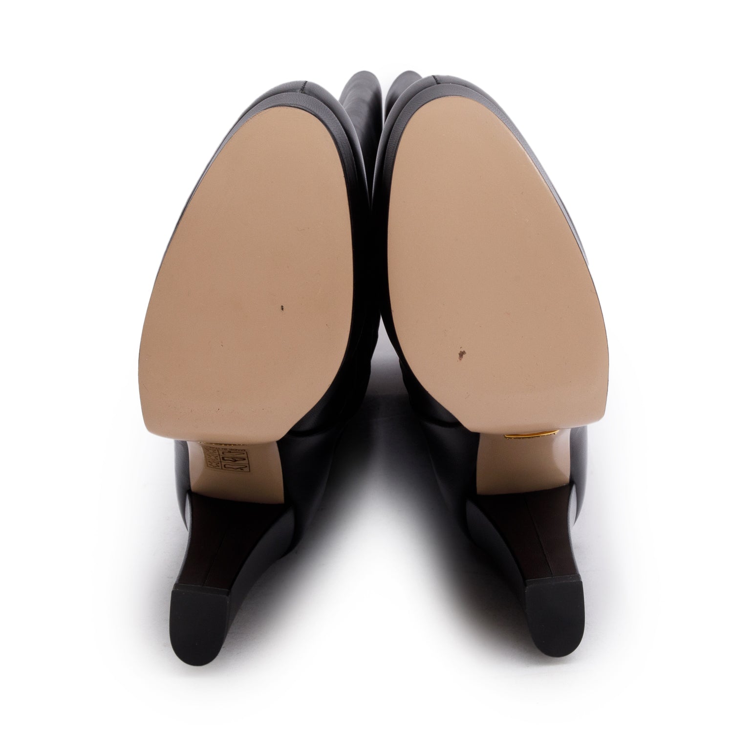 Gucci Black Leather Charlotte Knee-High Heeled Boots, Size 37.5 w/ Box