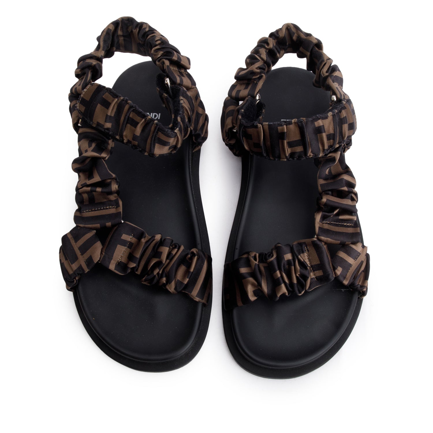 Fendi Brown FF Zucca Satin Fendi Feel Sandals, Size 40 w/ Box