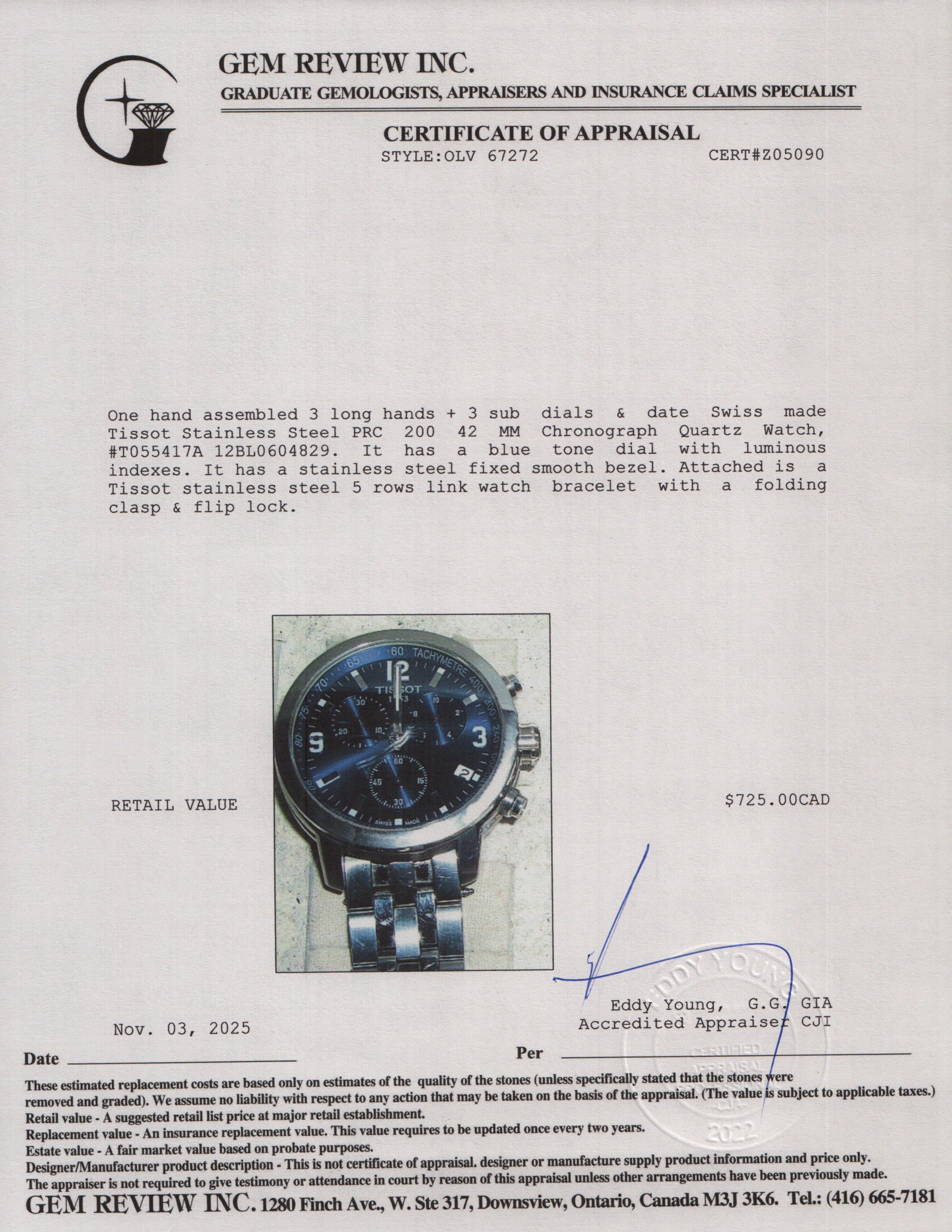 Tissot Stainless Steel PRC 200 42 MM Chronograph Quartz Watch Blue Dial