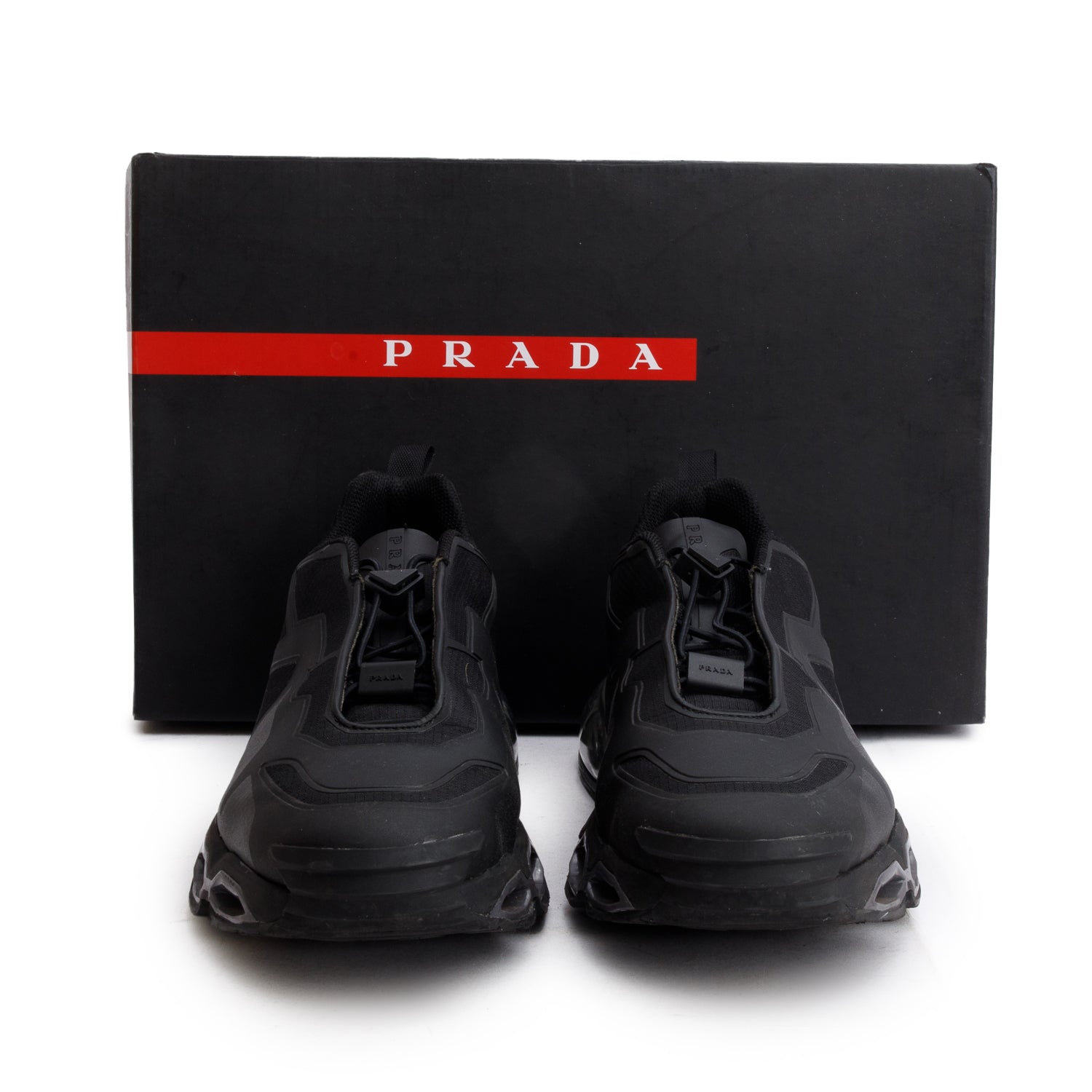 Prada Black Rubber Collision Cross Low Top Sneakers, Men's Size 10 w/ Box