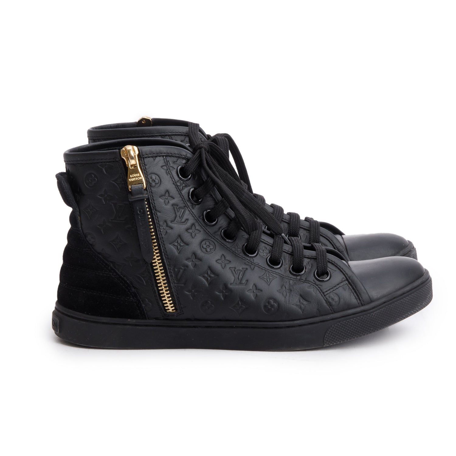 Louis Vuitton Black Empreinte Leather Punchy High Top Sneakers, Size 36.5