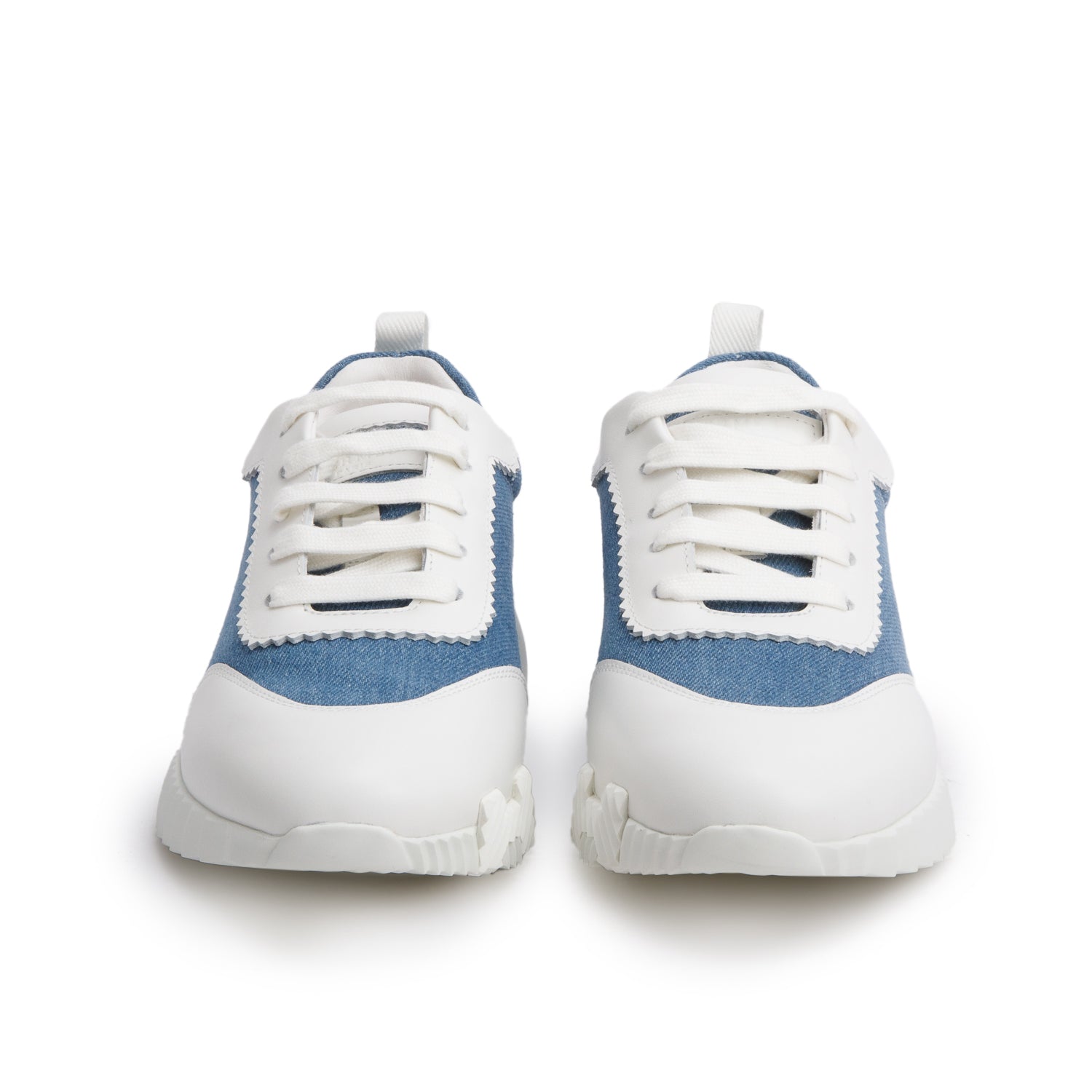 Hermes Blue Denim White Calfskin Bouncing Sneakers, Size 37