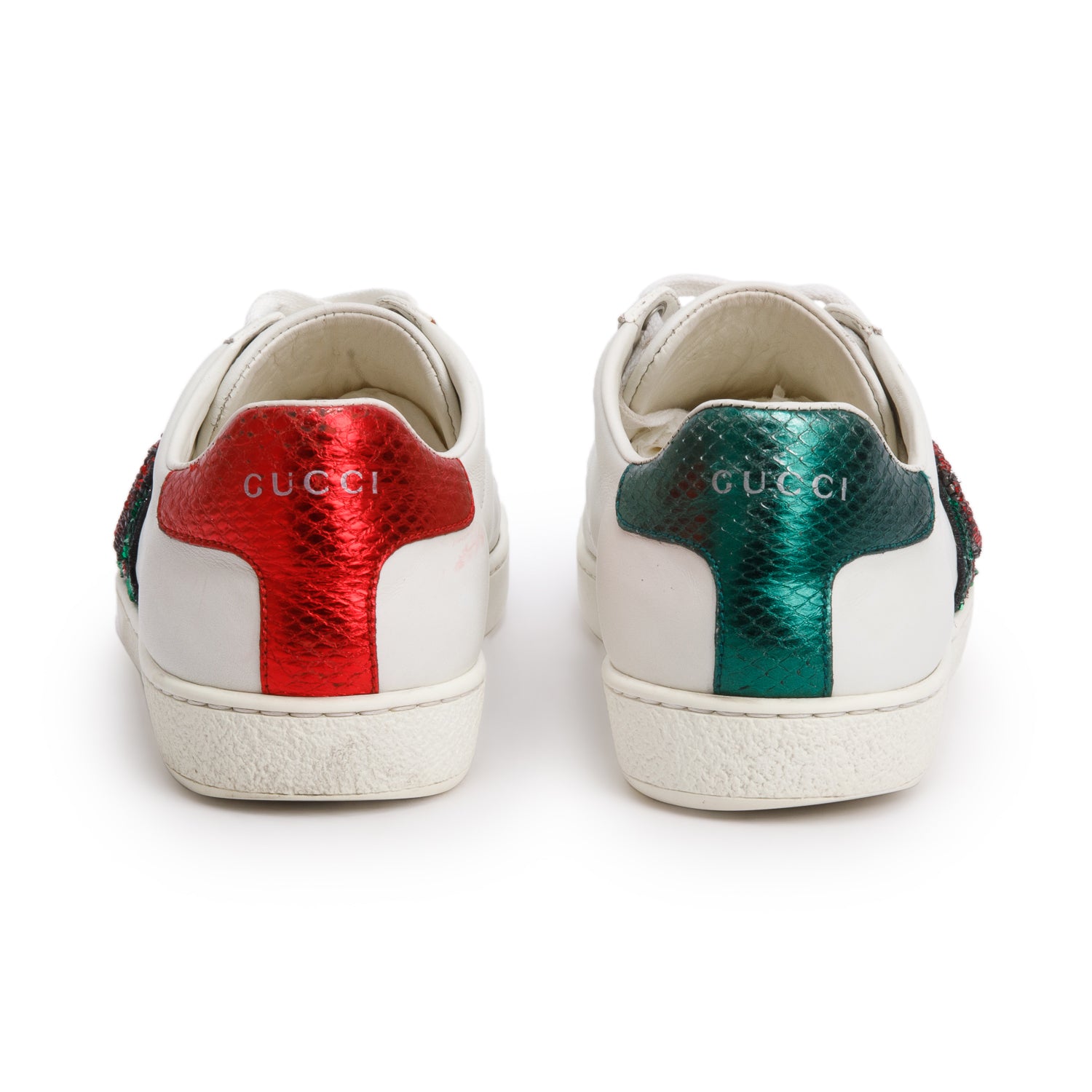 Gucci White Leather Ace Low Lips Sequins Sneakers, Size 37.5