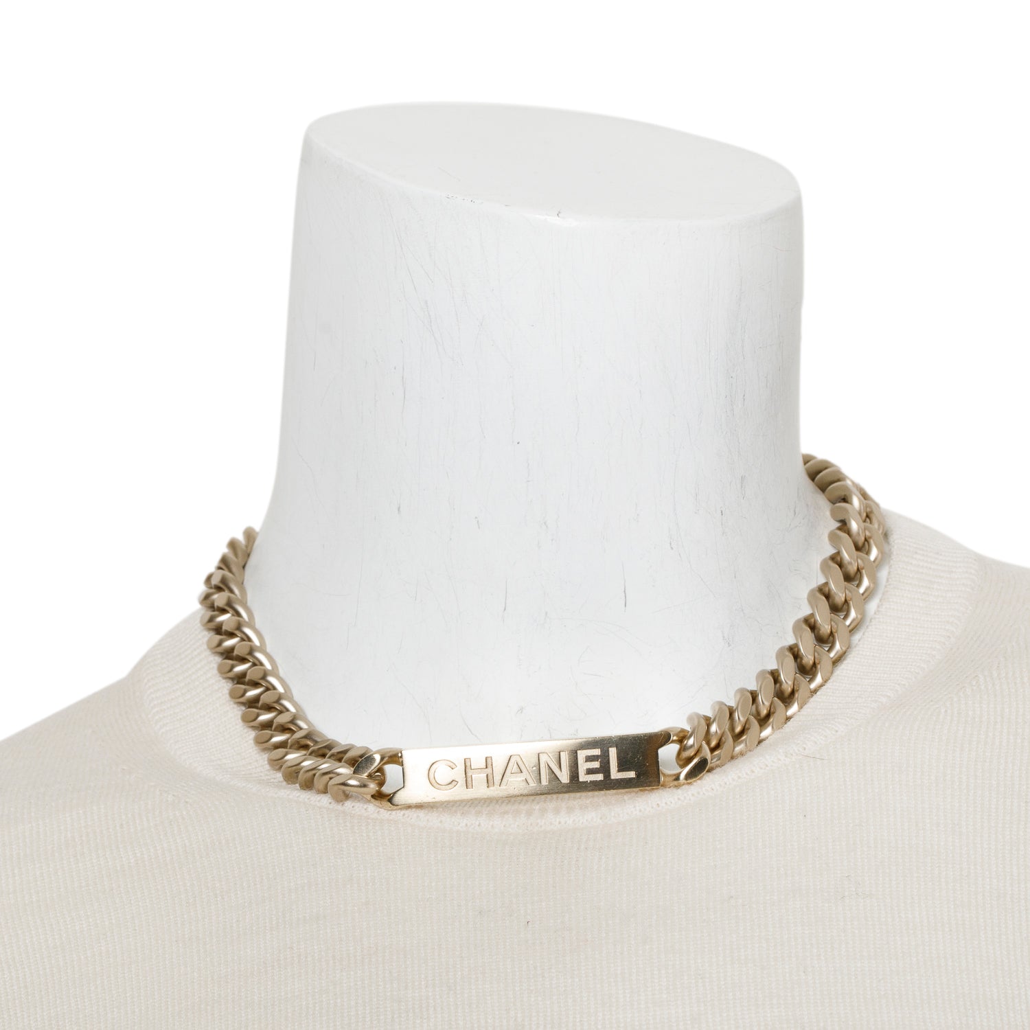Chanel Gold-Plated ID Curb Chain Necklace w/ Box