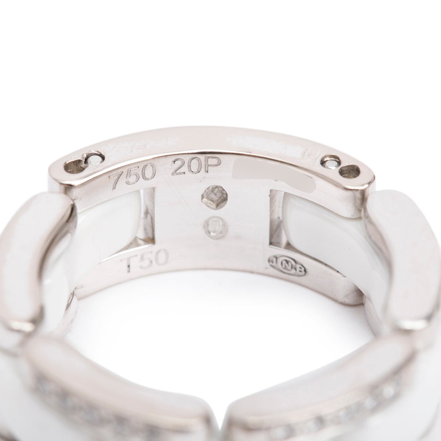 Chanel 18k White Gold & Diamond White Ceramic Ultra Ring, Size 5 w/ Box