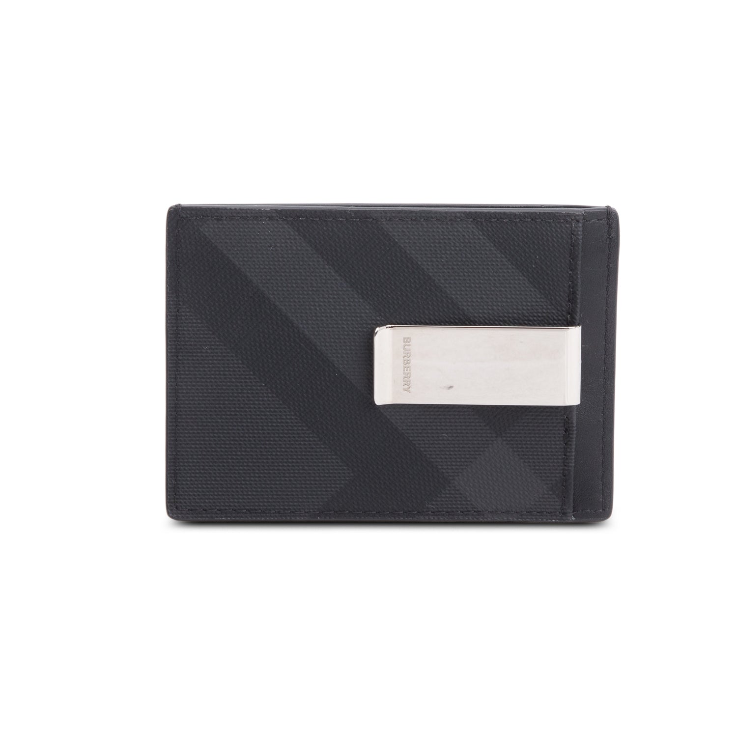 Burberry Black Leather Chase London Check Card Case w/ Box