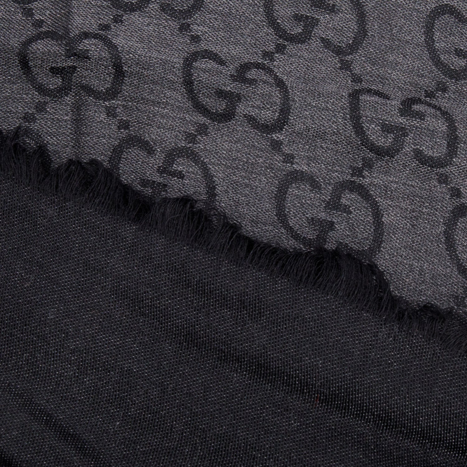 Gucci Black/Grey Wool Jacquard Monogram Reversible Scarf w/ Box