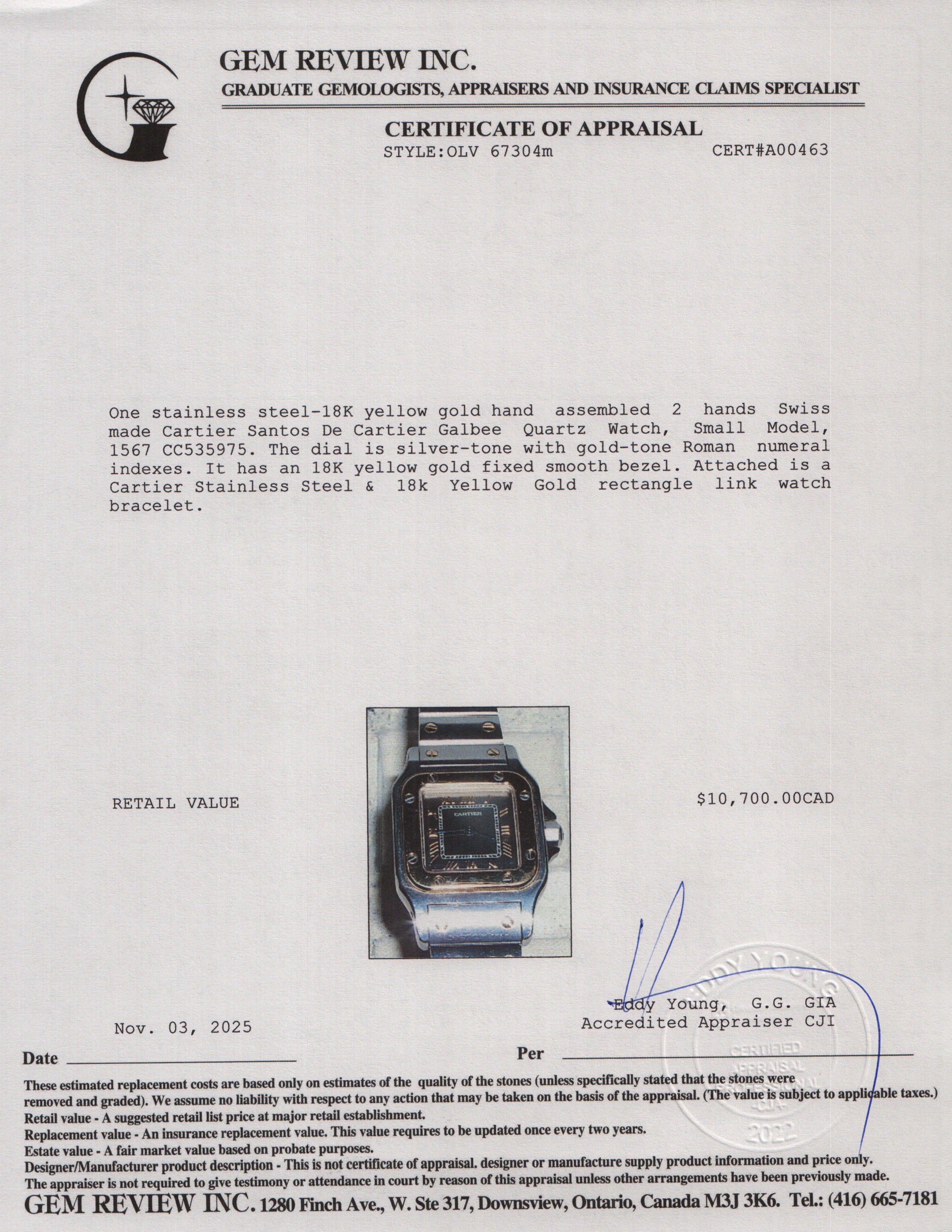 Cartier Stainless Steel & 18k Yellow Gold Santos De Cartier Galbee Quartz Watch, Small Model 1567