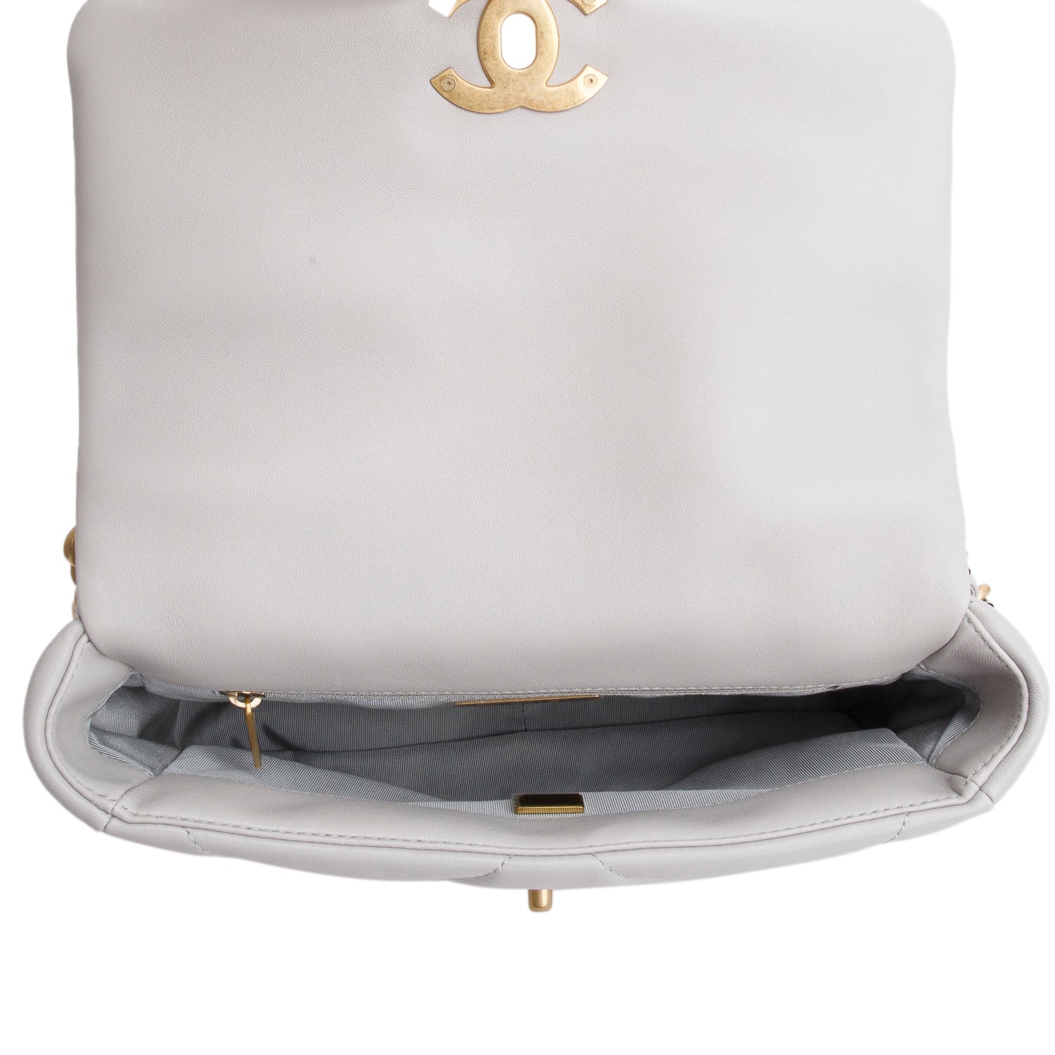 Chanel Grey Lambskin Leather Medium 19 Flap Bag w/ Box