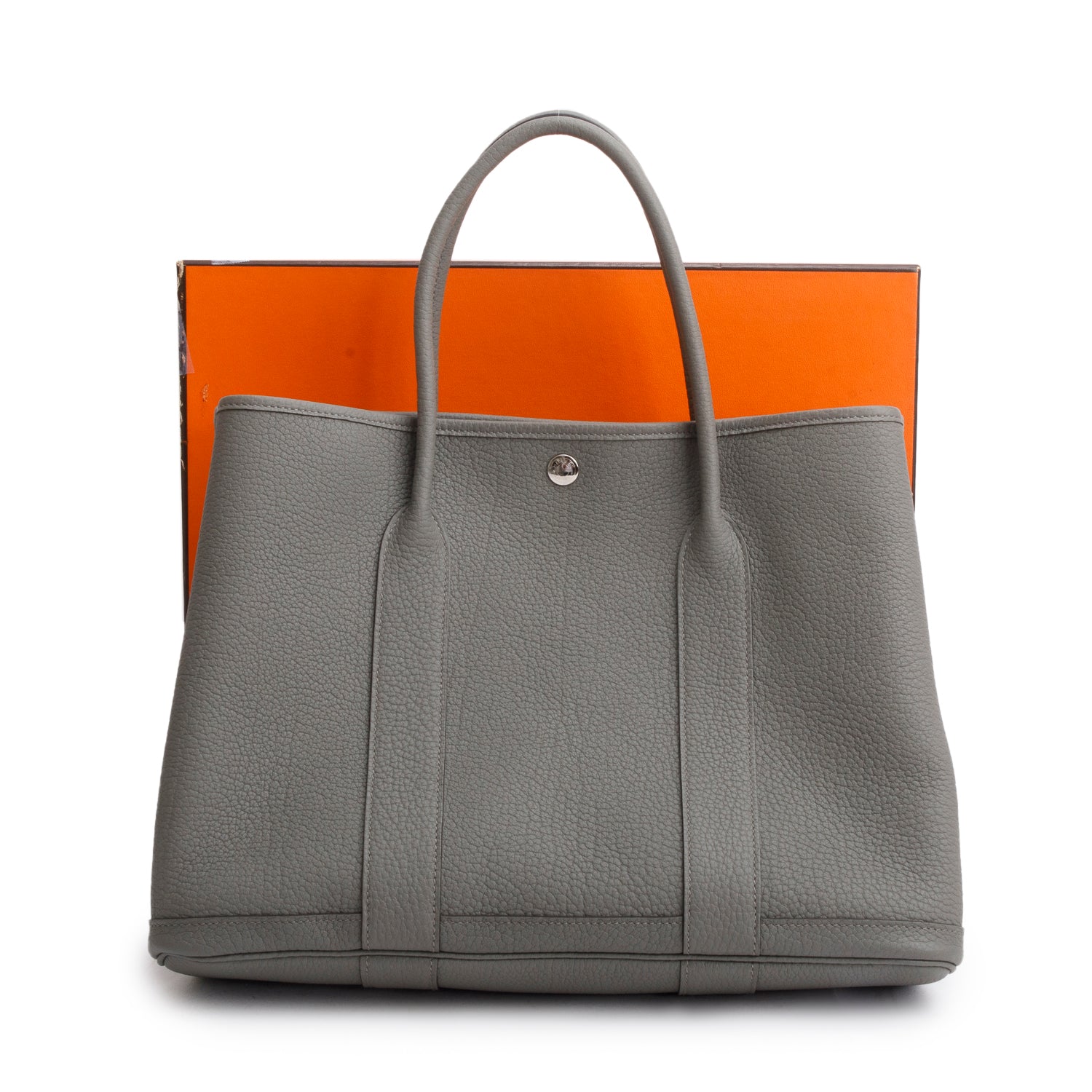 Hermes 2022 Gris Meyer Negonda Leather Garden Party 36 w/ Box