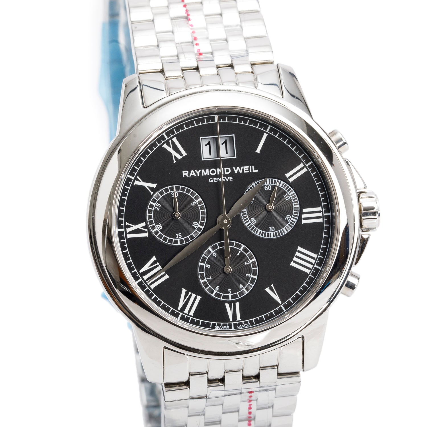 Raymond Weil Stainless Steel Tradition 39 MM Chronograph Quartz Watch Black Dial 4476 w/ Box & Papers