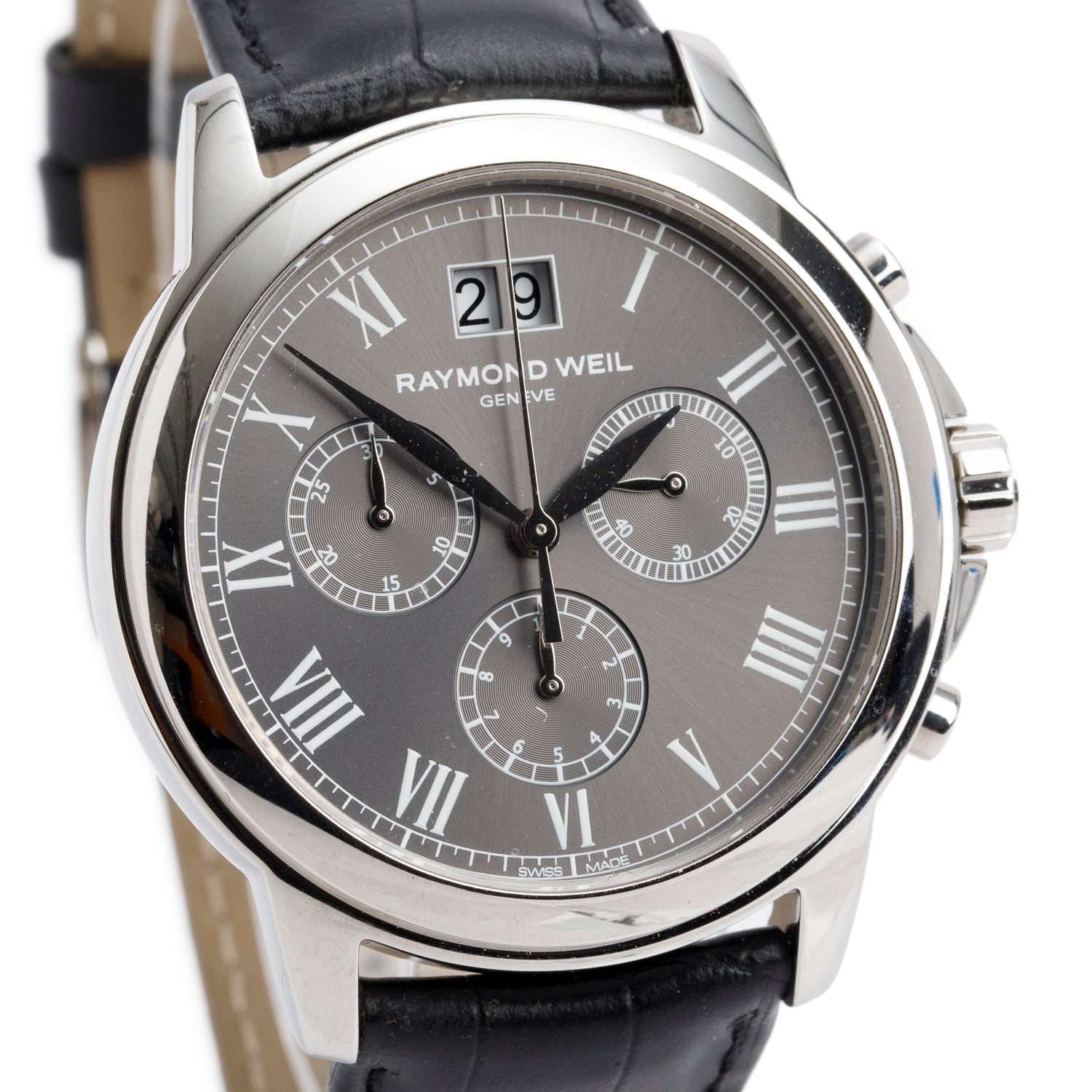 Raymond Weil Stainless Steel Tradition 39 MM Chronograph Quartz Watch Grey Dial 4476 w/ Box & Papers