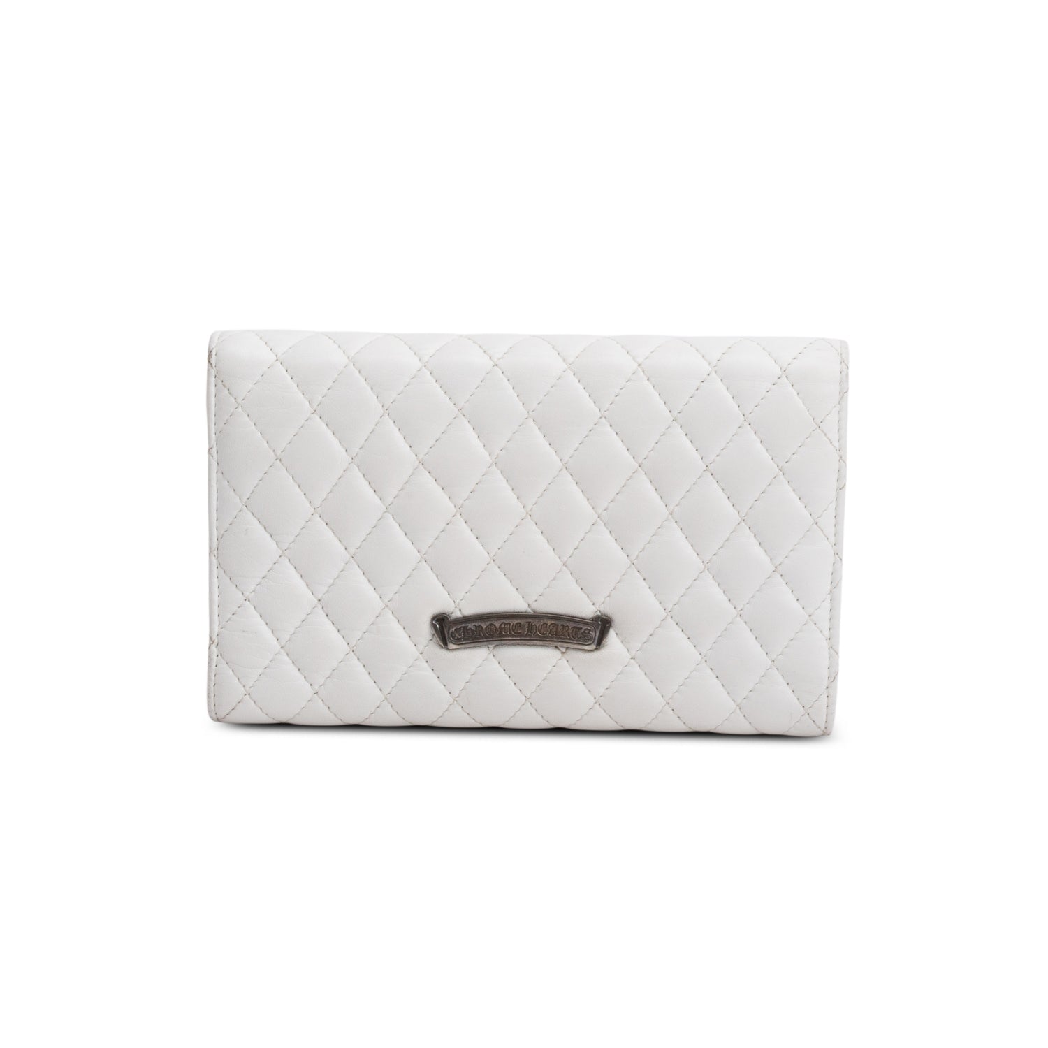 Chrome Hearts White Quilted Lambskin Leather Fleur de Lis Clutch